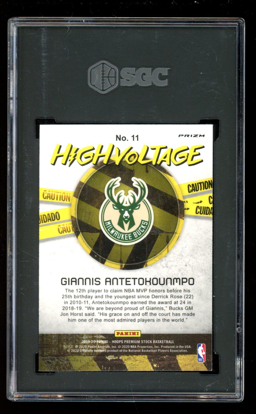 Giannis Antetokounmpo 2019-20 Hoops Premium Stock High Voltage Flash #11 (SGC 9.5) at PristineAuction.com Giannis Antetokounmpo 2019-20 Hoops Premium Stock High Voltage Flash #11 (SGC 9.5) at PristineAuction.com