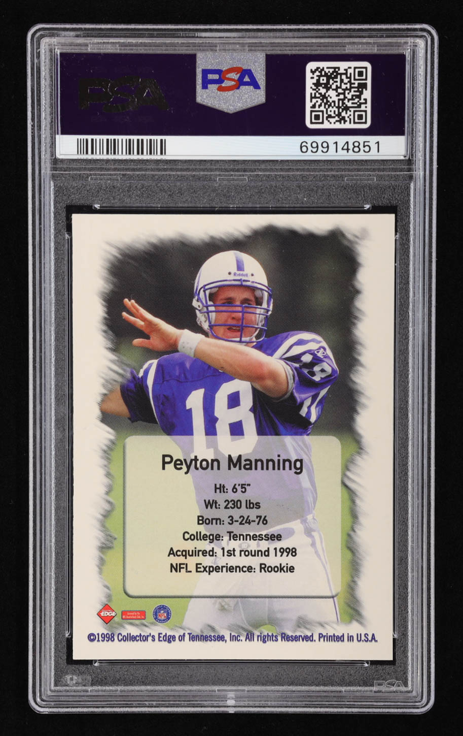 Peyton Manning 1998 Collector's Edge First Place Peyton Manning Gold #5 RC (PSA 9) at PristineAuction.com Peyton Manning 1998 Collector's Edge First Place Peyton Manning Gold #5 RC (PSA 9) at PristineAuction.com