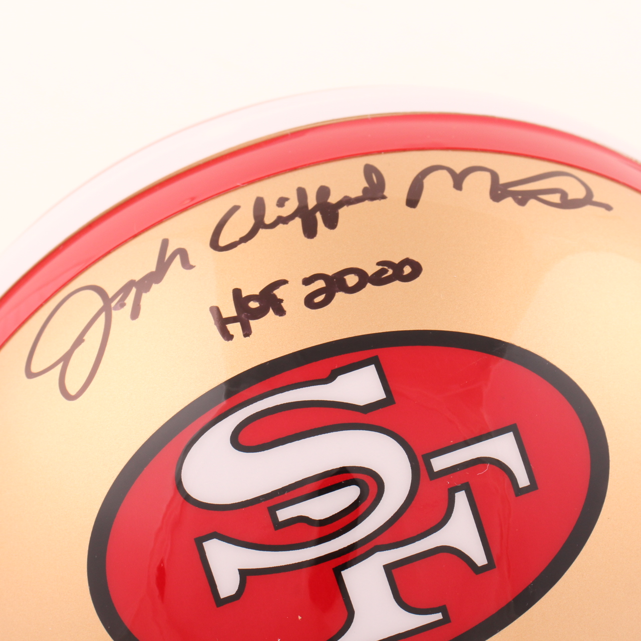 Joe Montana Signed 49ers Full-Size Authentic On-Field Helmet Inscribed "HOF 2000" (Fanatics) at PristineAuction.com Joe Montana Signed 49ers Full-Size Authentic On-Field Helmet Inscribed "HOF 2000" (Fanatics) at PristineAuction.com