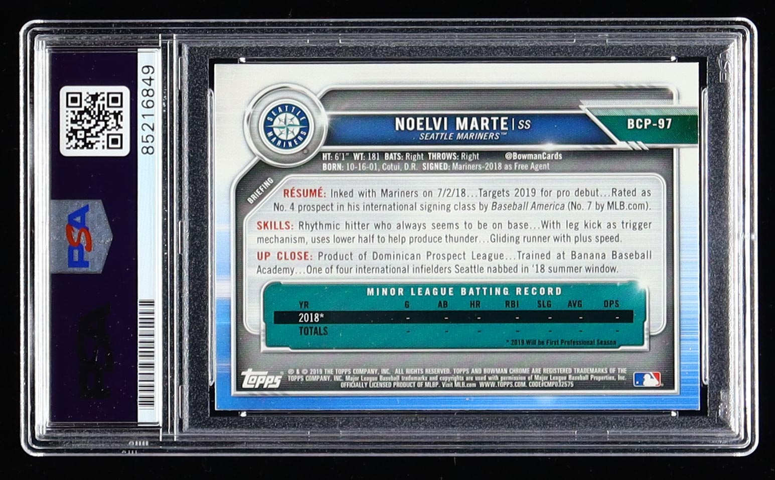 Noelvi Marte Signed 2019 Bowman Chrome Prospects #BCP97 RC (PSA 9) at PristineAuction.com Noelvi Marte Signed 2019 Bowman Chrome Prospects #BCP97 RC (PSA 9) at PristineAuction.com