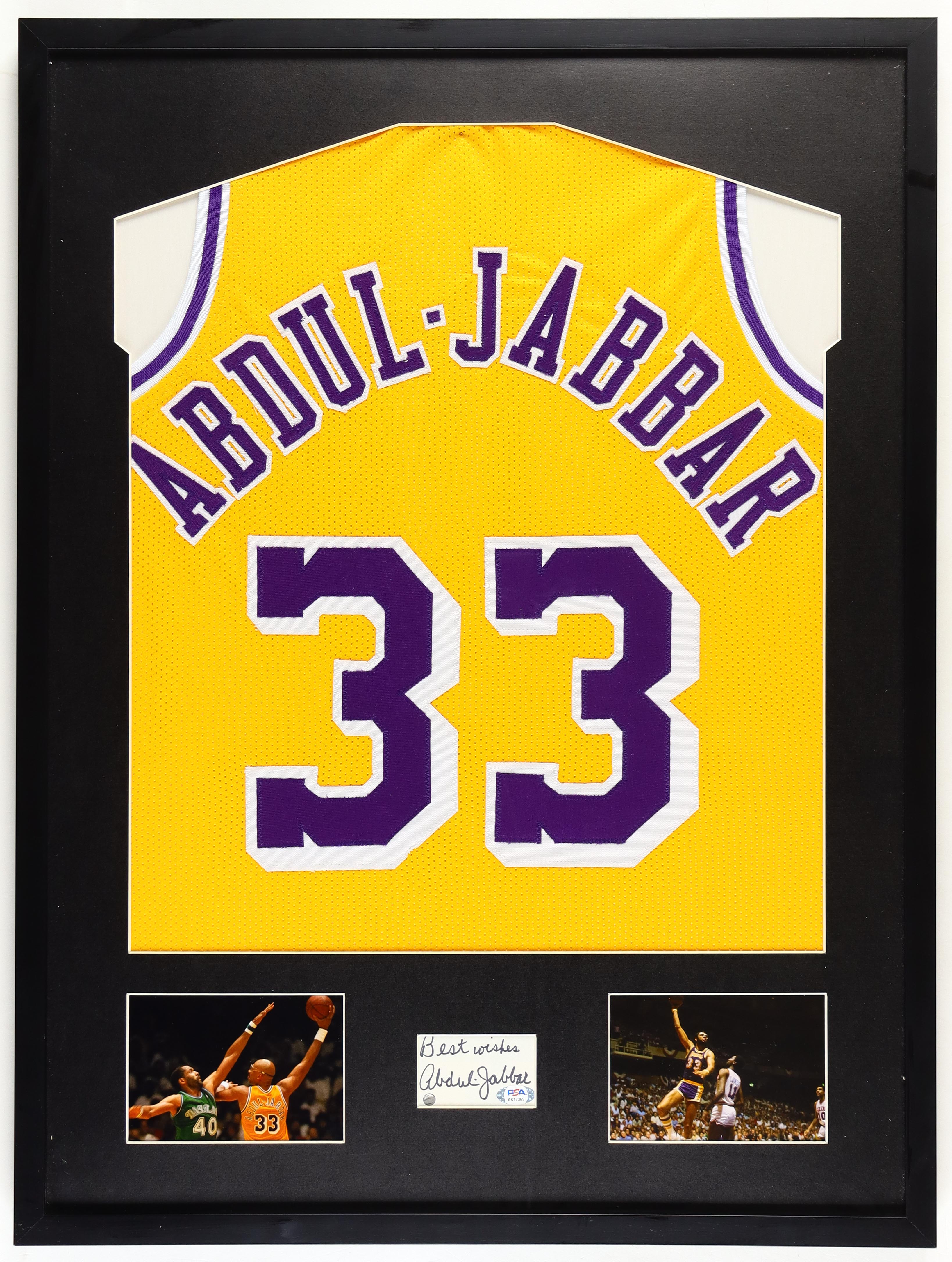 Kareem Abdul-Jabbar Signed Custom Framed Cut Display With Jersey (PSA) at PristineAuction.com Kareem Abdul-Jabbar Signed Custom Framed Cut Display With Jersey (PSA) at PristineAuction.com