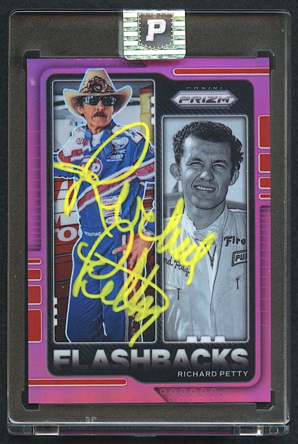 Richard Petty Signed 2021 Panini Prizm #77 Prizms Pink #43/50 (PA Encapsulated) at PristineAuction.com Richard Petty Signed 2021 Panini Prizm #77 Prizms Pink #43/50 (PA Encapsulated) at PristineAuction.com