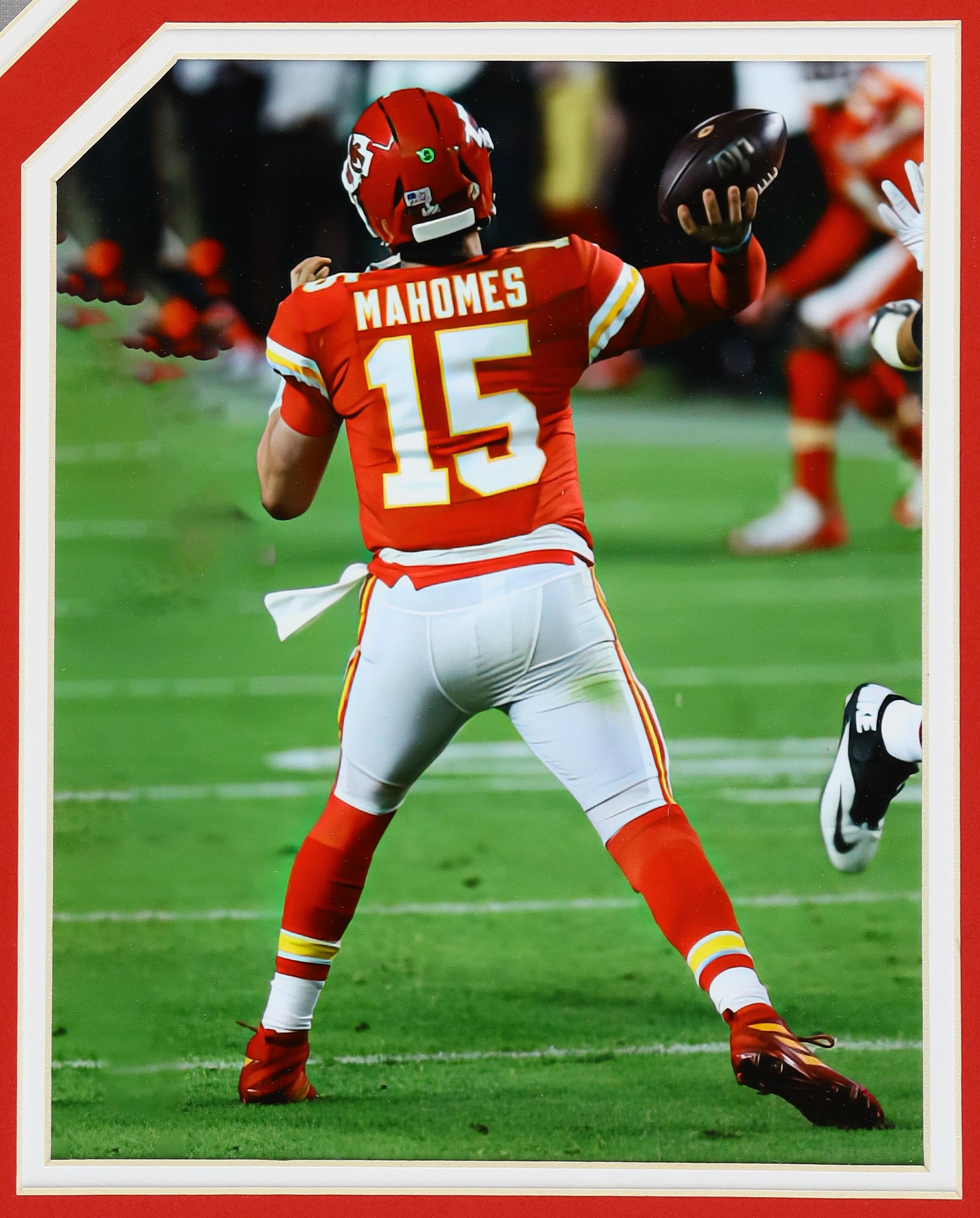Patrick Mahomes Signed Custom Framed Chiefs Nike Jersey with Super Bowl LVII Patch (Beckett) at PristineAuction.com Patrick Mahomes Signed Custom Framed Chiefs Nike Jersey with Super Bowl LVII Patch (Beckett) at PristineAuction.com