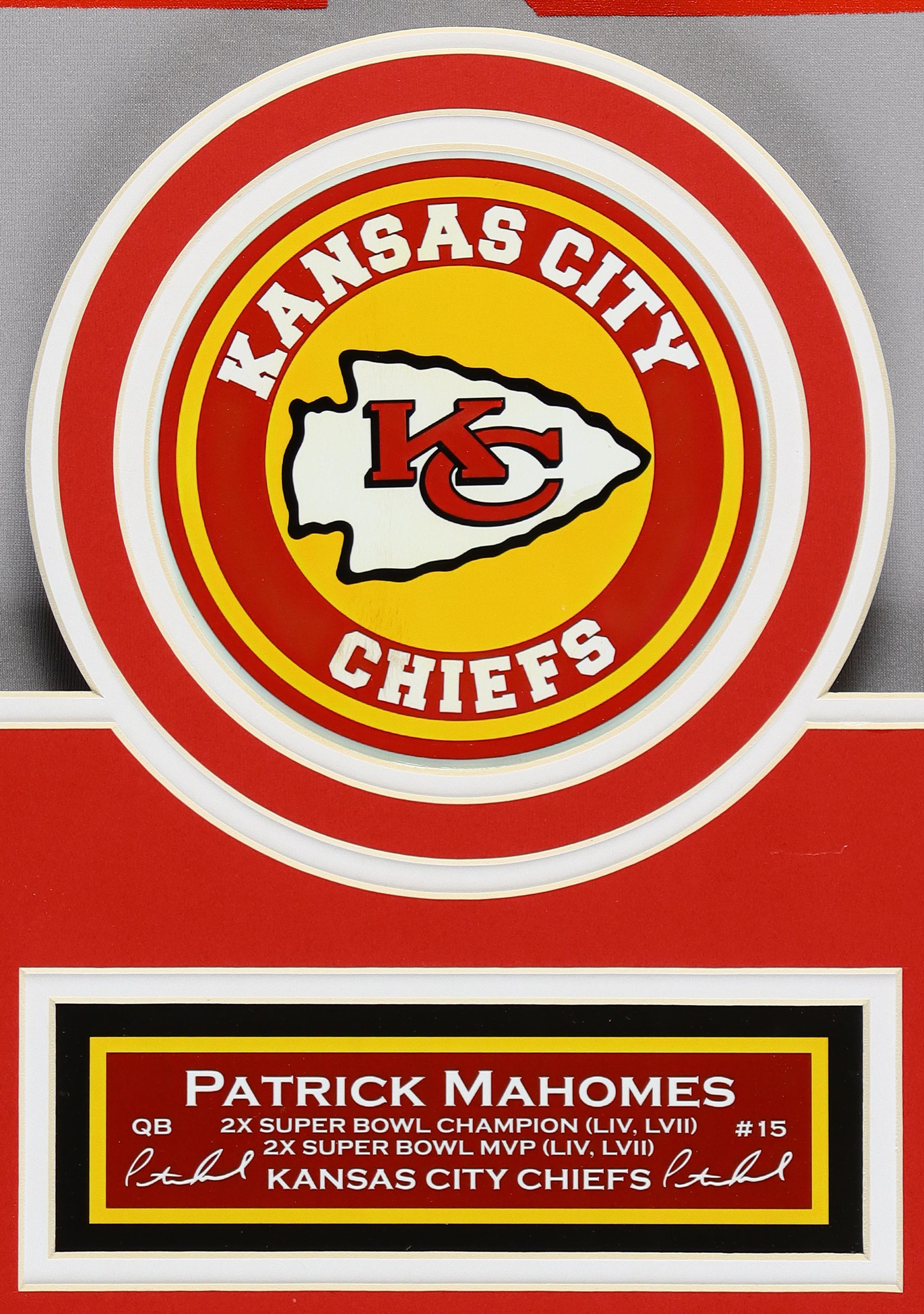 Patrick Mahomes Signed Custom Framed Chiefs Nike Jersey with Super Bowl LVII Patch (Beckett) at PristineAuction.com Patrick Mahomes Signed Custom Framed Chiefs Nike Jersey with Super Bowl LVII Patch (Beckett) at PristineAuction.com