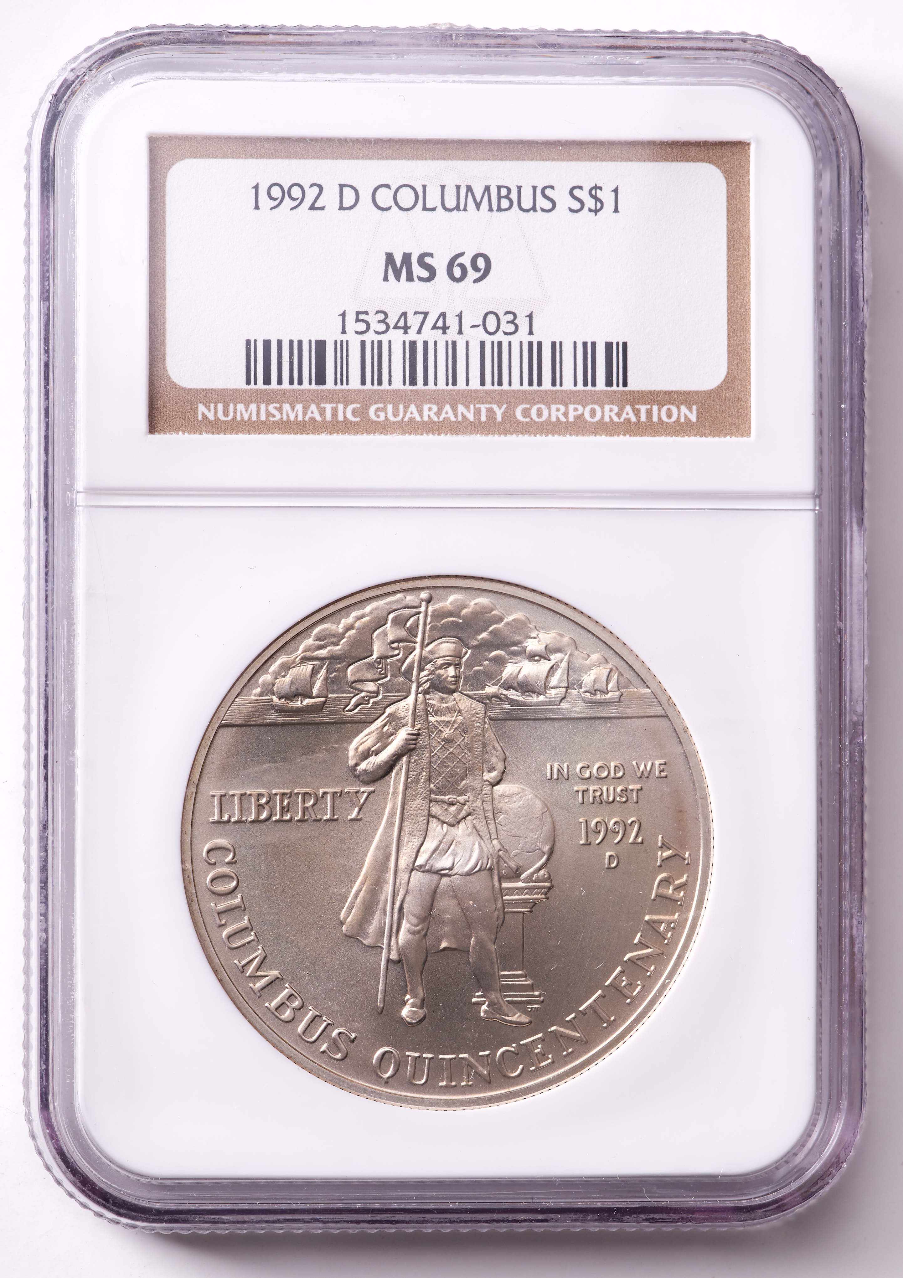 1992-D Christopher Columbus Quincentenary Silver Dollar (NGC MS69) at PristineAuction.com 1992-D Christopher Columbus Quincentenary Silver Dollar (NGC MS69) at PristineAuction.com