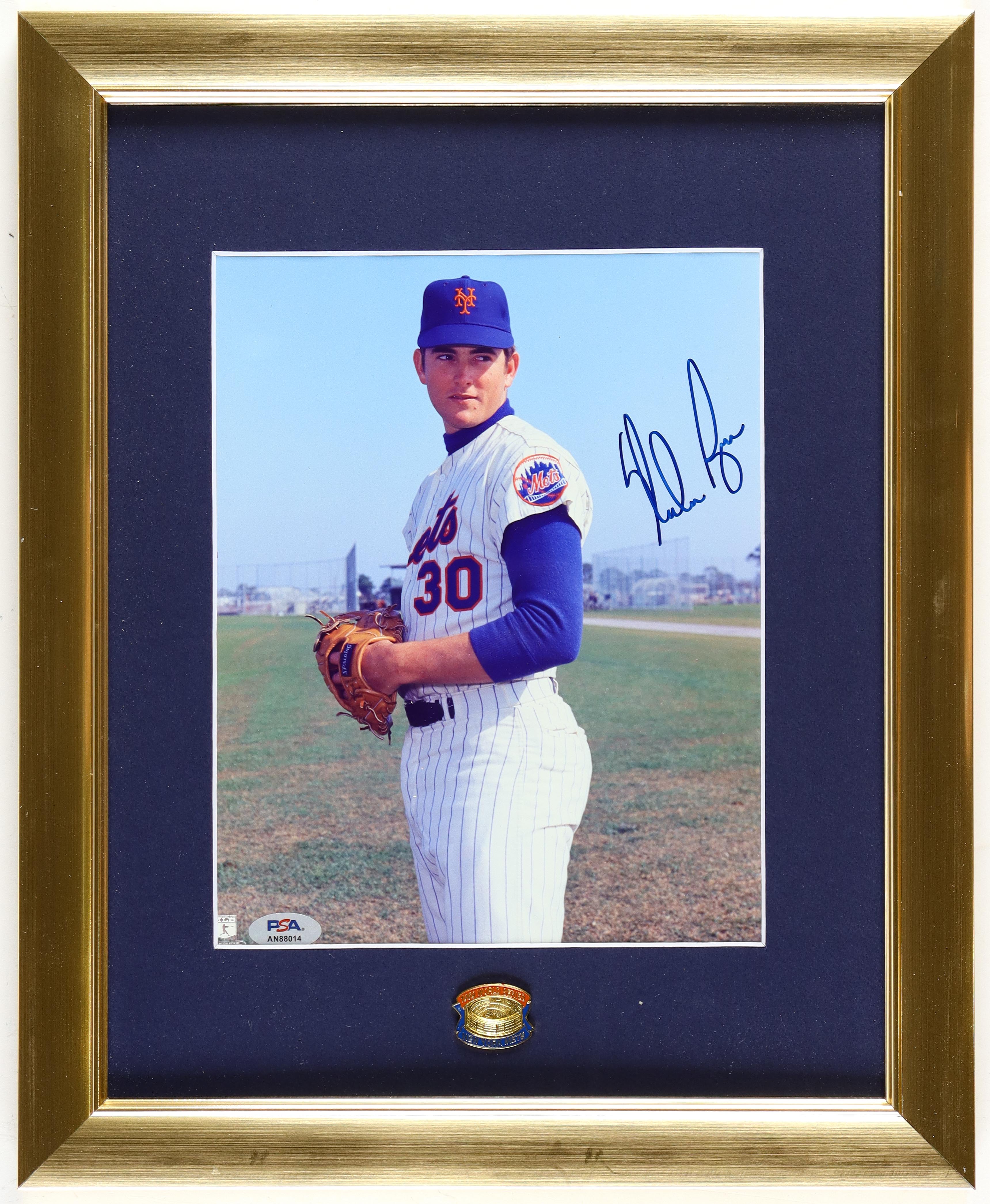 Nolan Ryan Signed Mets Custom Framed Photo Display With Official 1969 World Series Team Pin (PSA) at PristineAuction.com Nolan Ryan Signed Mets Custom Framed Photo Display With Official 1969 World Series Team Pin (PSA) at PristineAuction.com