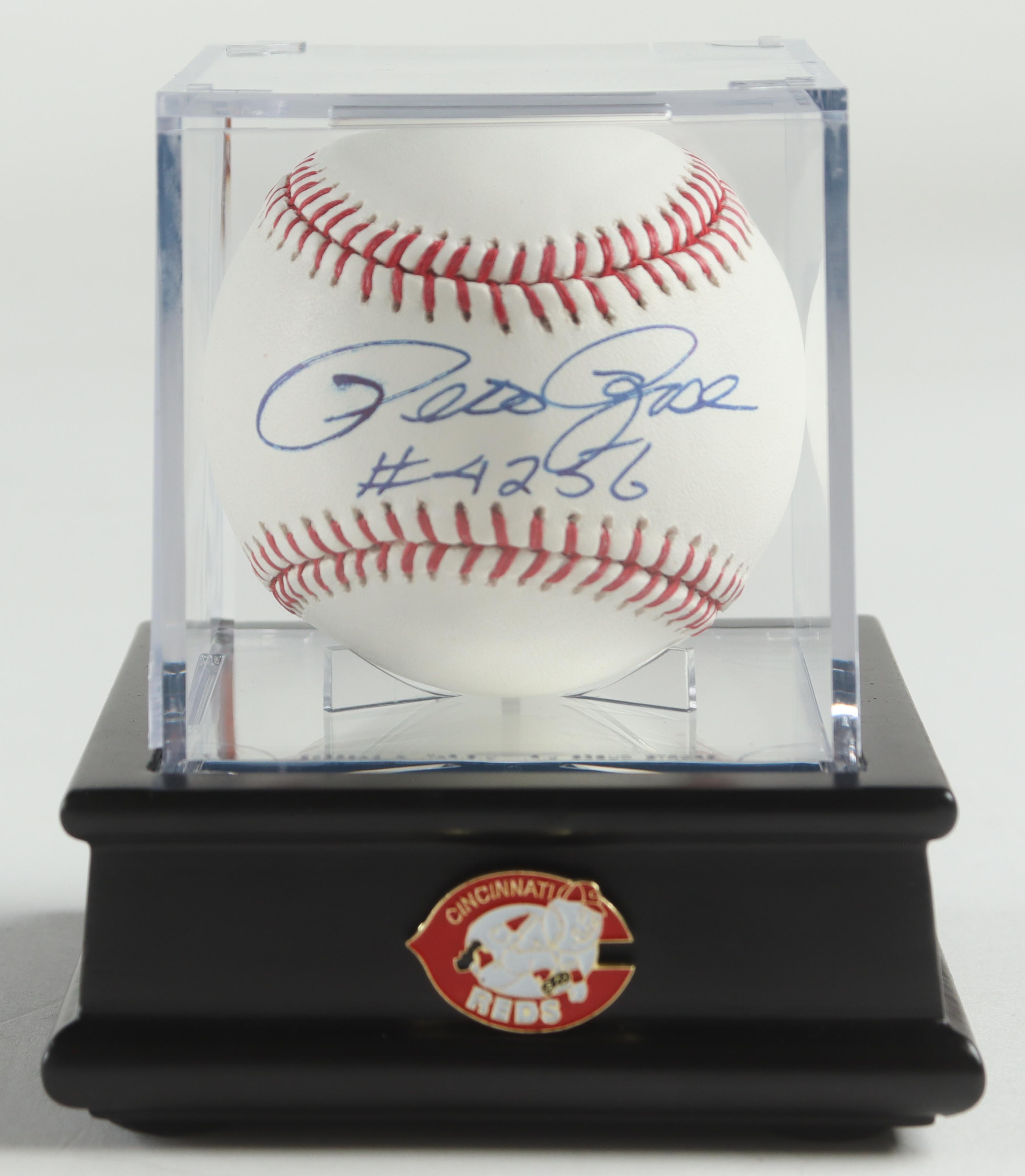 Pete Rose Signed OML Baseball Inscribed "4256" with Reds Display Case (PSA) at PristineAuction.com Pete Rose Signed OML Baseball Inscribed "4256" with Reds Display Case (PSA) at PristineAuction.com