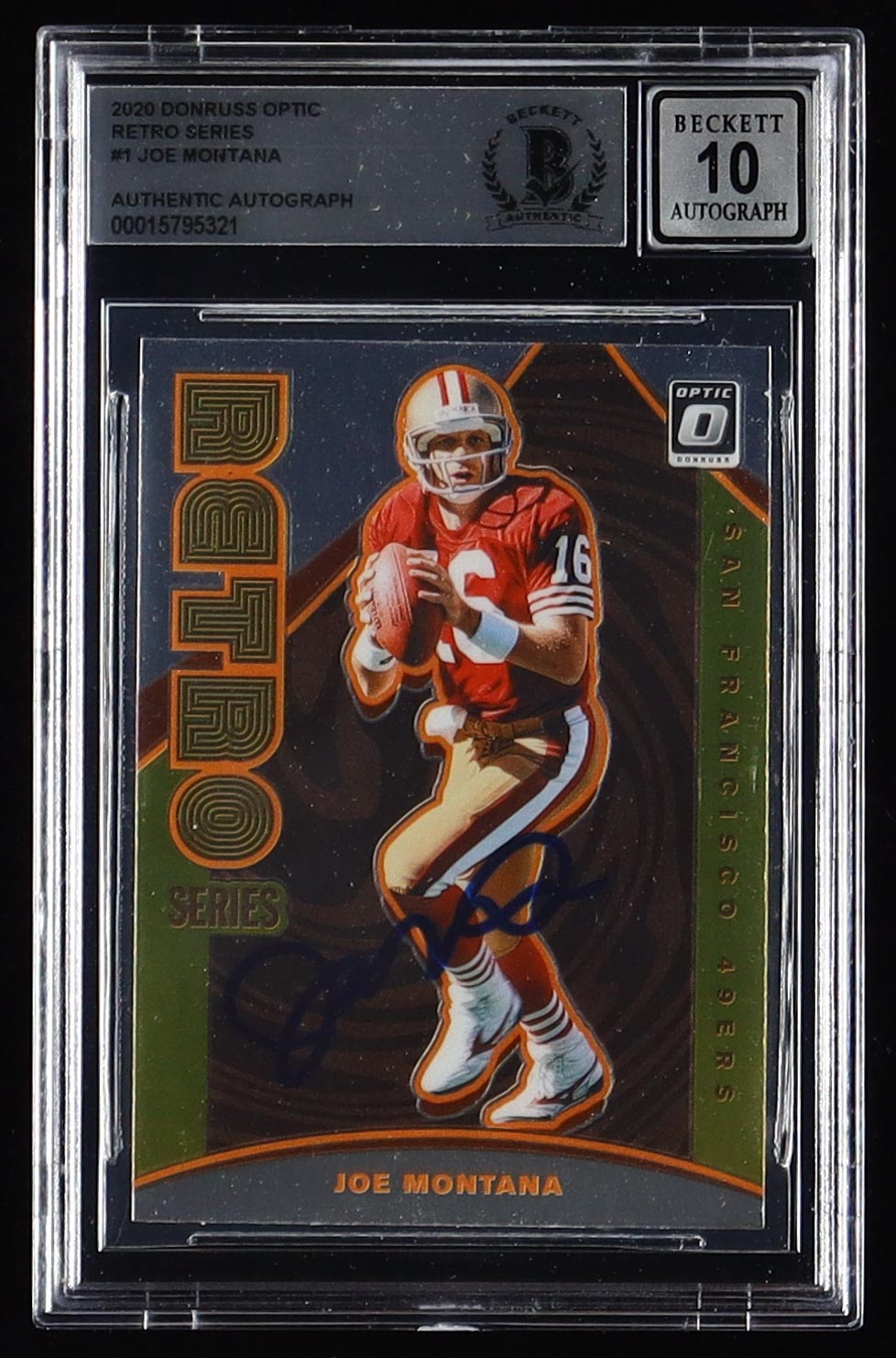 Joe Montana Signed 2020 Donruss Optic Retro Series #1 (BGS | Autograph Grade 10) at PristineAuction.com Joe Montana Signed 2020 Donruss Optic Retro Series #1 (BGS | Autograph Grade 10) at PristineAuction.com