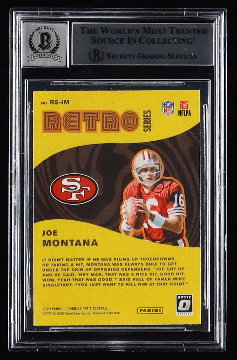 Joe Montana Signed 2020 Donruss Optic Retro Series #1 (BGS | Autograph Grade 10) at PristineAuction.com Joe Montana Signed 2020 Donruss Optic Retro Series #1 (BGS | Autograph Grade 10) at PristineAuction.com