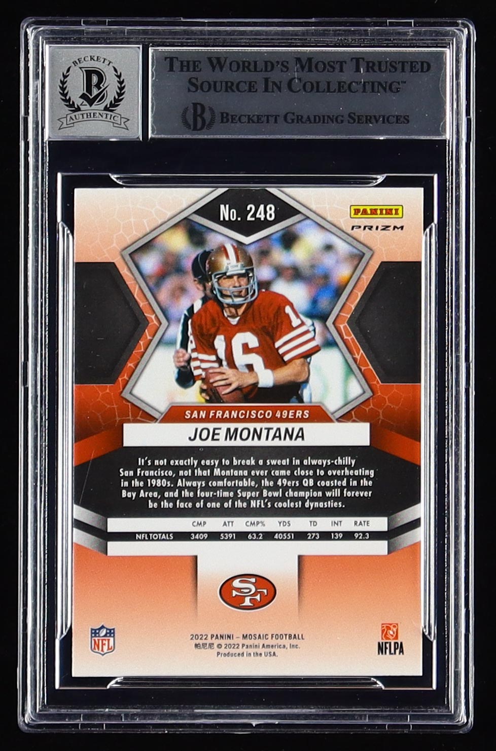 Joe Montana Signed 2022 Panini Mosaic Mosaic #248 (BGS | Autograph Grade 10) at PristineAuction.com Joe Montana Signed 2022 Panini Mosaic Mosaic #248 (BGS | Autograph Grade 10) at PristineAuction.com