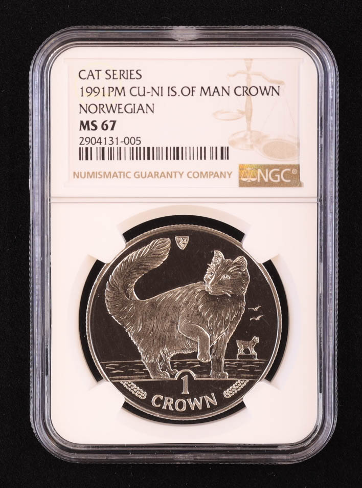 1991-PM Isle of Man 1 Crown - Norwegian Forest Cat (NGC MS67) at PristineAuction.com 1991-PM Isle of Man 1 Crown - Norwegian Forest Cat (NGC MS67) at PristineAuction.com
