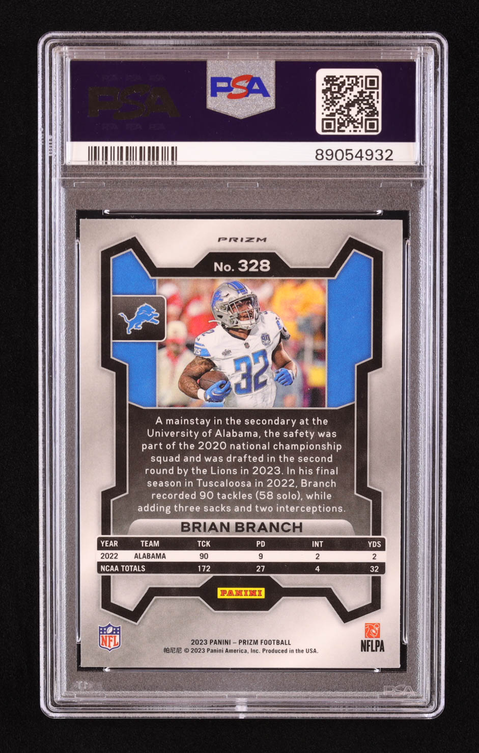 Brian Branch 2023 Panini Prizm Prizms Orange Ice #328 RC (PSA 10) at PristineAuction.com Brian Branch 2023 Panini Prizm Prizms Orange Ice #328 RC (PSA 10) at PristineAuction.com