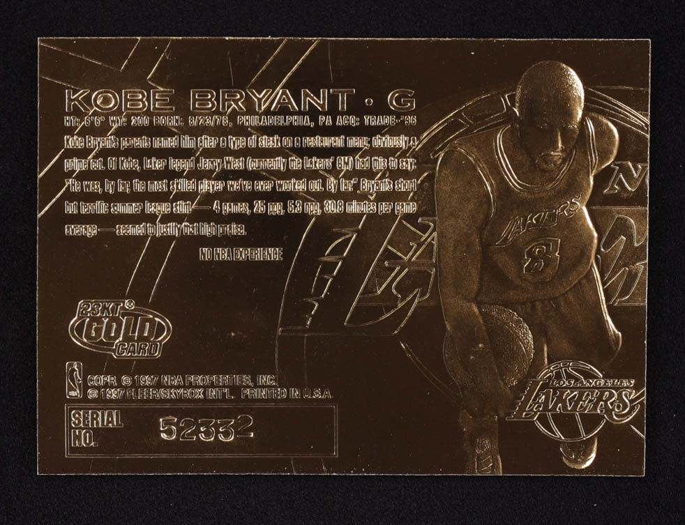 Kobe Bryant 1996-97 Fleer Purple Signature 23Kt Gold RC #52332 at PristineAuction.com Kobe Bryant 1996-97 Fleer Purple Signature 23Kt Gold RC #52332 at PristineAuction.com