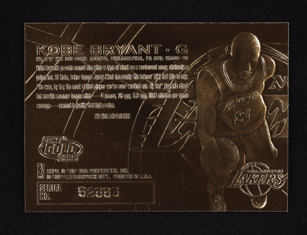 Kobe Bryant 1996-97 Fleer Purple Signature 23Kt Gold RC #52336 at PristineAuction.com Kobe Bryant 1996-97 Fleer Purple Signature 23Kt Gold RC #52336 at PristineAuction.com