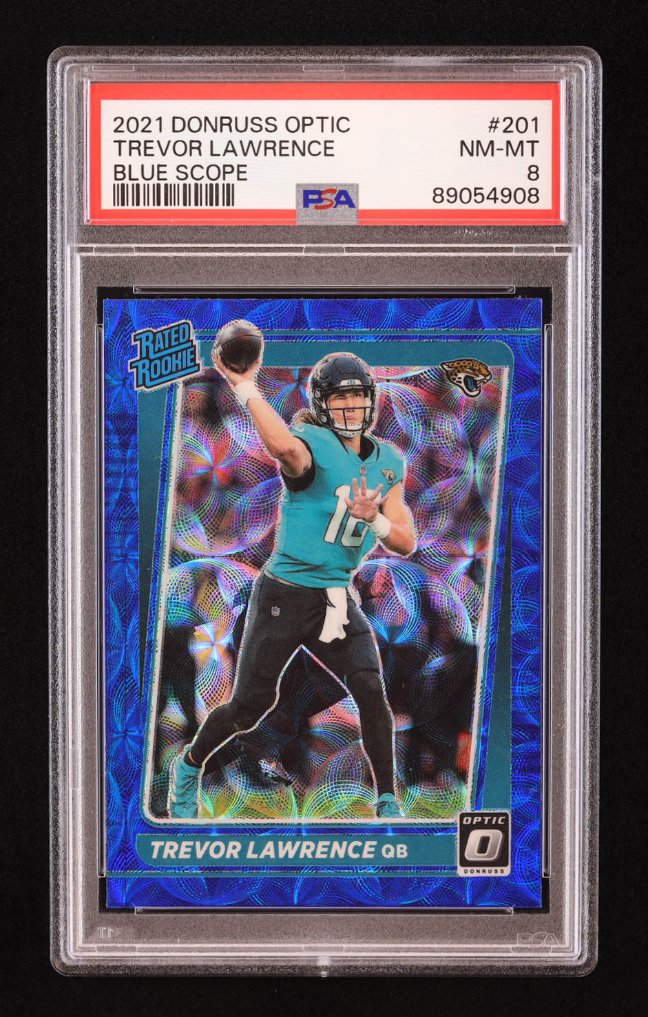 Trevor Lawrence 2021 Donruss Optic Blue Scope #201 RR RC (PSA 8) at PristineAuction.com Trevor Lawrence 2021 Donruss Optic Blue Scope #201 RR RC (PSA 8) at PristineAuction.com