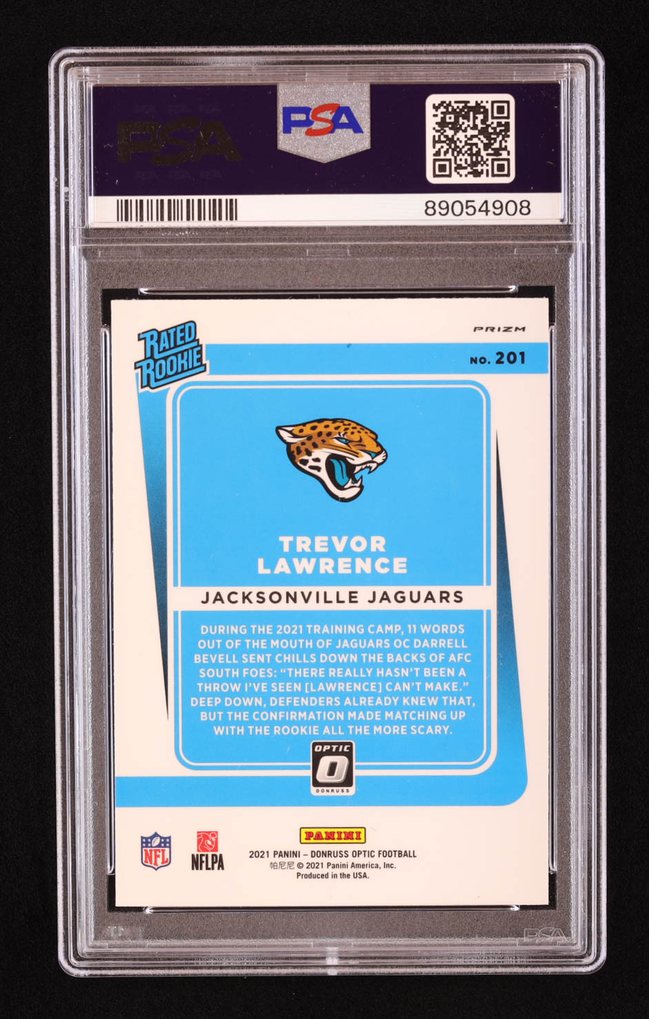 Trevor Lawrence 2021 Donruss Optic Blue Scope #201 RR RC (PSA 8) at PristineAuction.com Trevor Lawrence 2021 Donruss Optic Blue Scope #201 RR RC (PSA 8) at PristineAuction.com