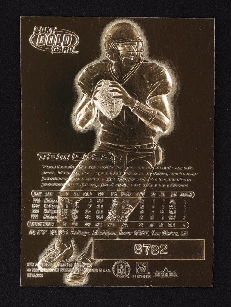 Tom Brady 2000 Fleer Ultra 23Kt Gold Blue Metallic Signature Series RC #6782 at PristineAuction.com Tom Brady 2000 Fleer Ultra 23Kt Gold Blue Metallic Signature Series RC #6782 at PristineAuction.com
