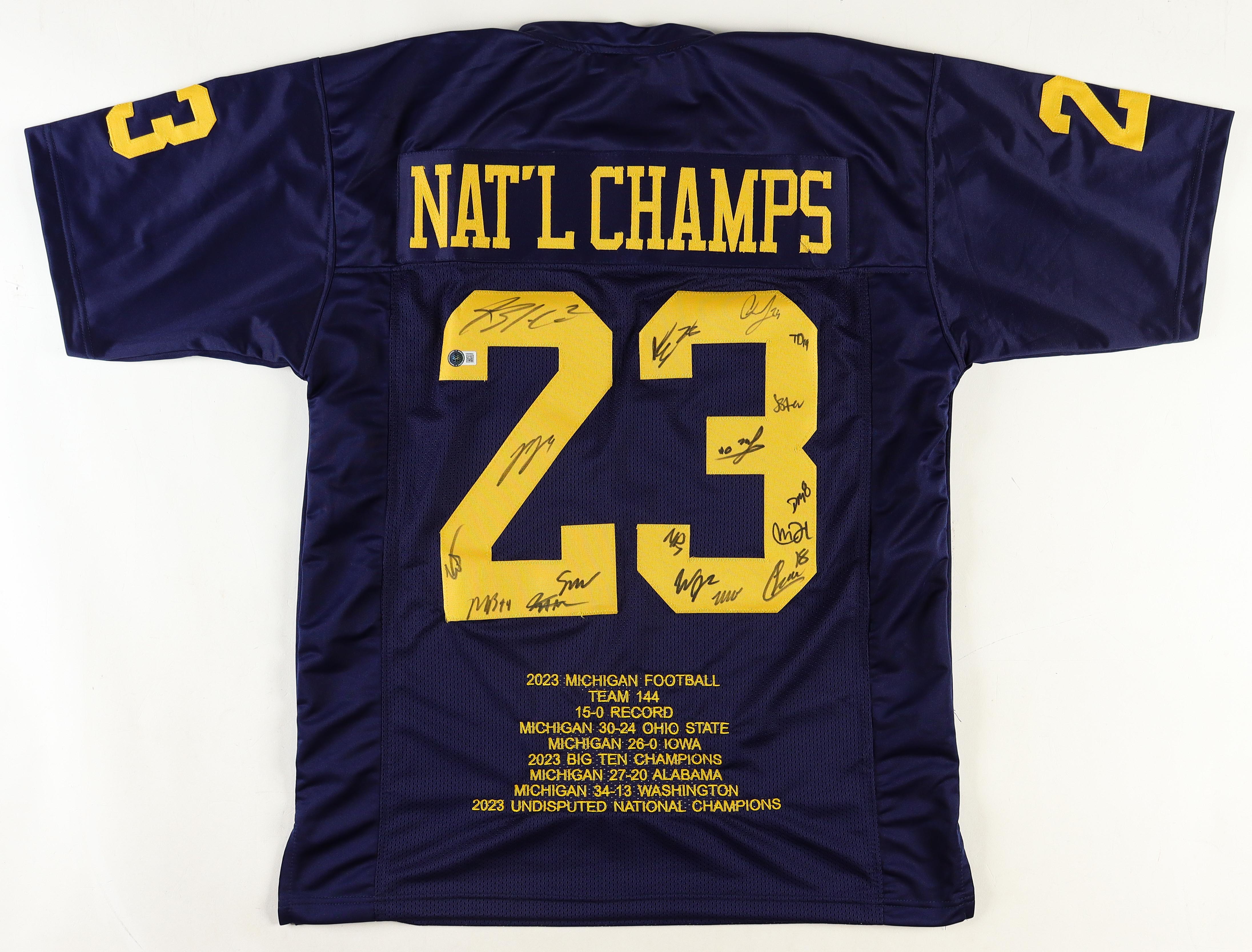 2023 Michigan Wolverines Team Highlight Stat Jersey Team-Signed by (17) with J.J. McCarthy, Blake Corum, Colston Loveland, Mike Sainristil (Beckett) at PristineAuction.com 2023 Michigan Wolverines Team Highlight Stat Jersey Team-Signed by (17) with J.J. McCarthy, Blake Corum, Colston Loveland, Mike Sainristil (Beckett) at PristineAuction.com