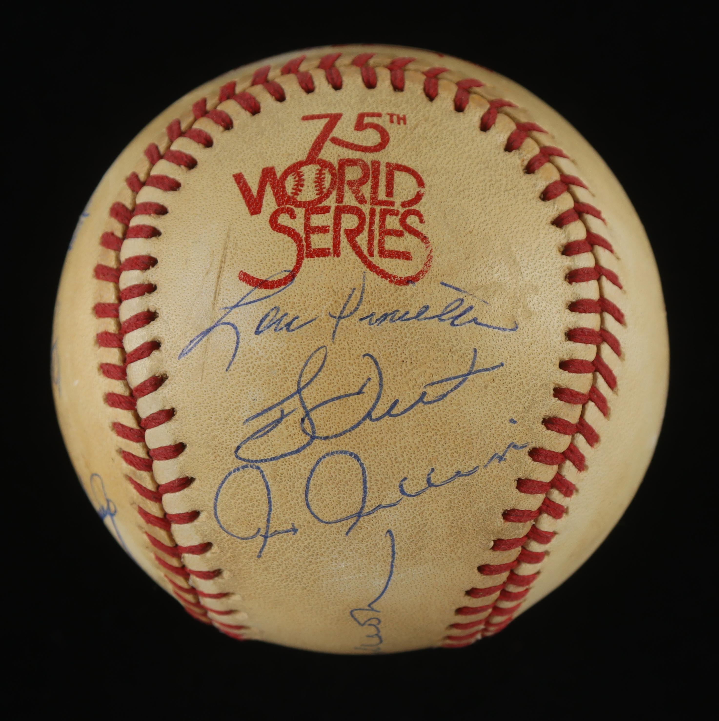 1978 World Series Baseball With Display Case & World Series Pin Signed By (7) With Bucky Dent, Reggie Jackson, Graig Nettles, Lou Piniella (Beckett) at PristineAuction.com 1978 World Series Baseball With Display Case & World Series Pin Signed By (7) With Bucky Dent, Reggie Jackson, Graig Nettles, Lou Piniella (Beckett) at PristineAuction.com