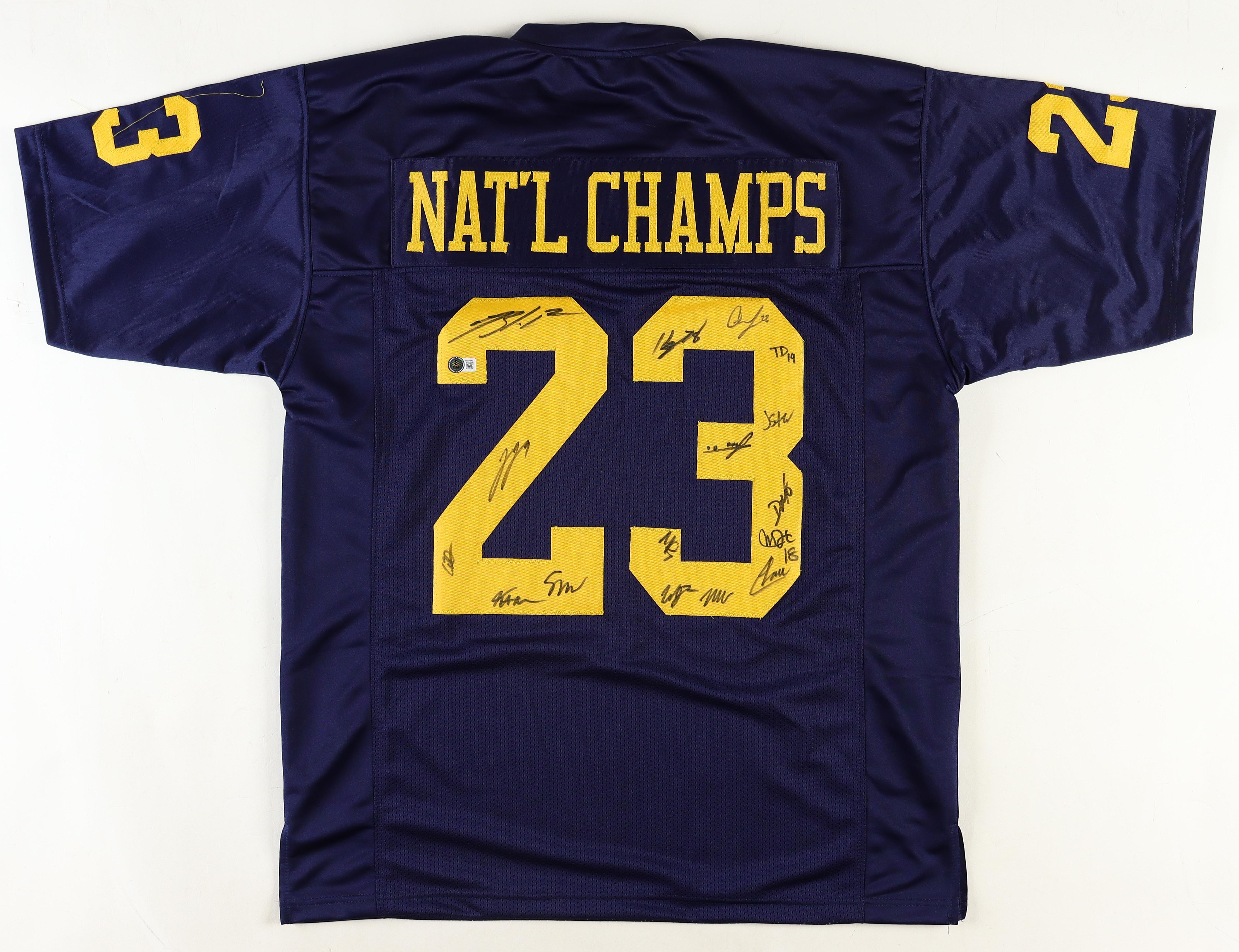 2023 Michigan Wolverines Jersey Team-Signed by (16) with J.J. McCarthy, Blake Corum, Colston Loveland, Mike Sainristil (Beckett) at PristineAuction.com 2023 Michigan Wolverines Jersey Team-Signed by (16) with J.J. McCarthy, Blake Corum, Colston Loveland, Mike Sainristil (Beckett) at PristineAuction.com