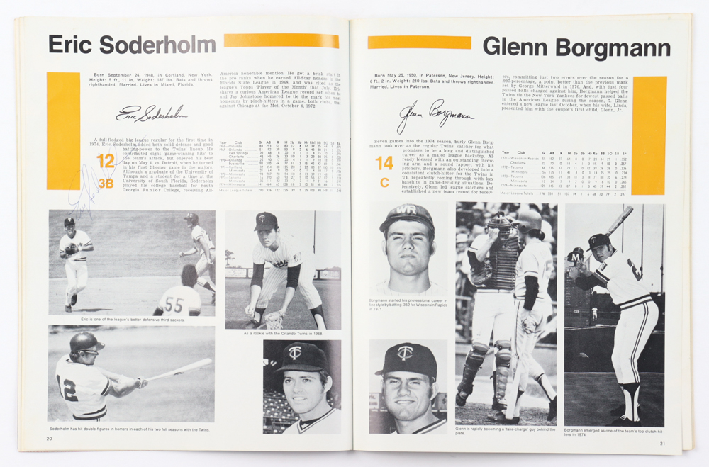 1975 Twins Yearbook Signed By (17) with Rod Carew, Tony Oliva, Bert Blyleven, Lyman Bostock (Beckett) at PristineAuction.com 1975 Twins Yearbook Signed By (17) with Rod Carew, Tony Oliva, Bert Blyleven, Lyman Bostock (Beckett) at PristineAuction.com