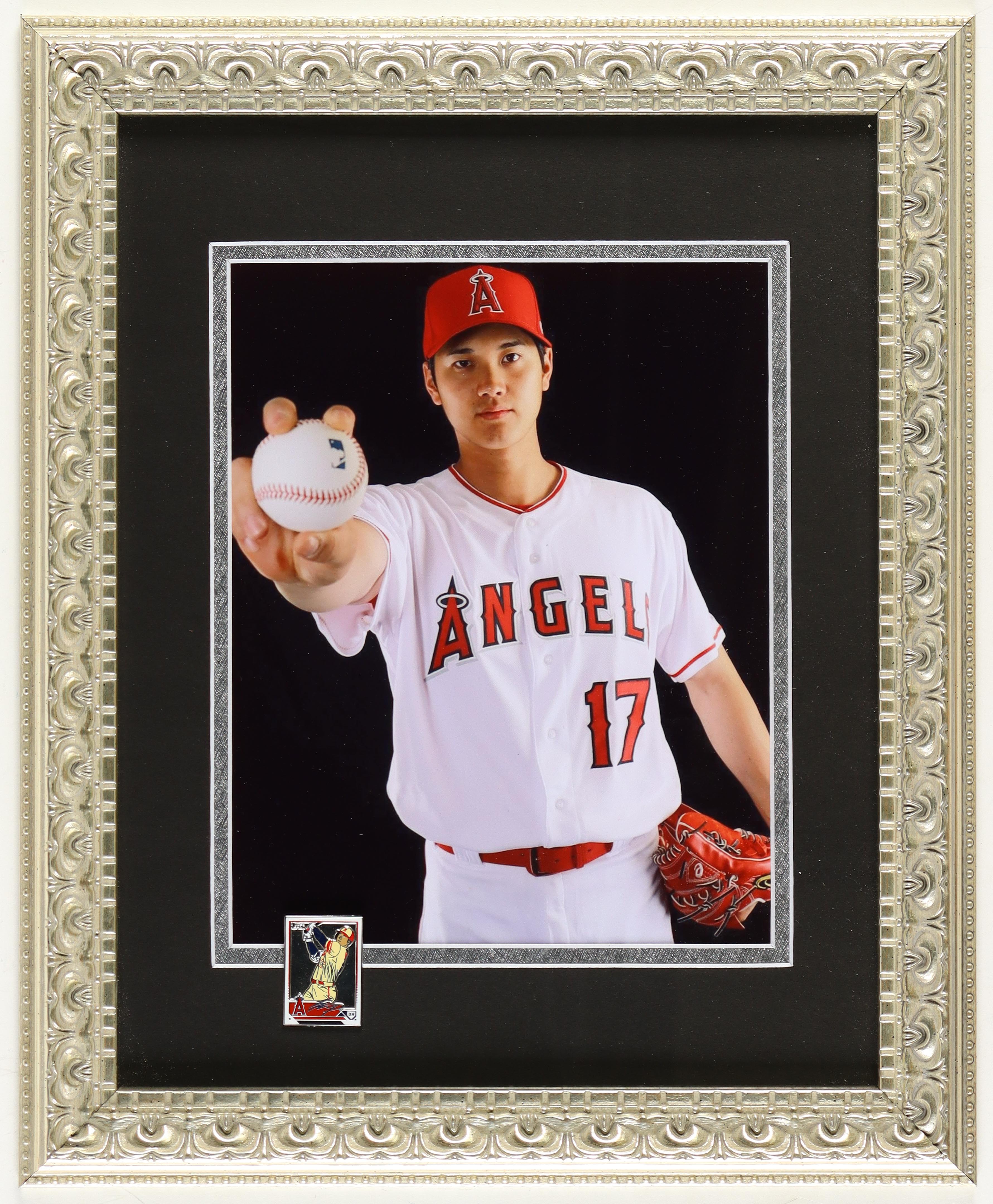 Shohei Ohtani Dodgers Custom Framed Photo Display With LE Topps Trading Card Pin at PristineAuction.com Shohei Ohtani Dodgers Custom Framed Photo Display With LE Topps Trading Card Pin at PristineAuction.com