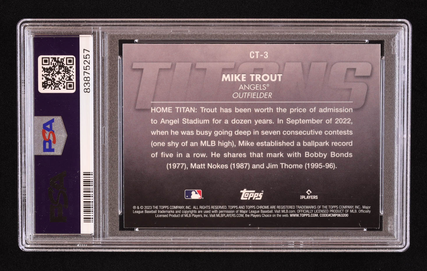 Mike Trout 2023 Topps Chrome Titans #CT3 (PSA 9) at PristineAuction.com Mike Trout 2023 Topps Chrome Titans #CT3 (PSA 9) at PristineAuction.com