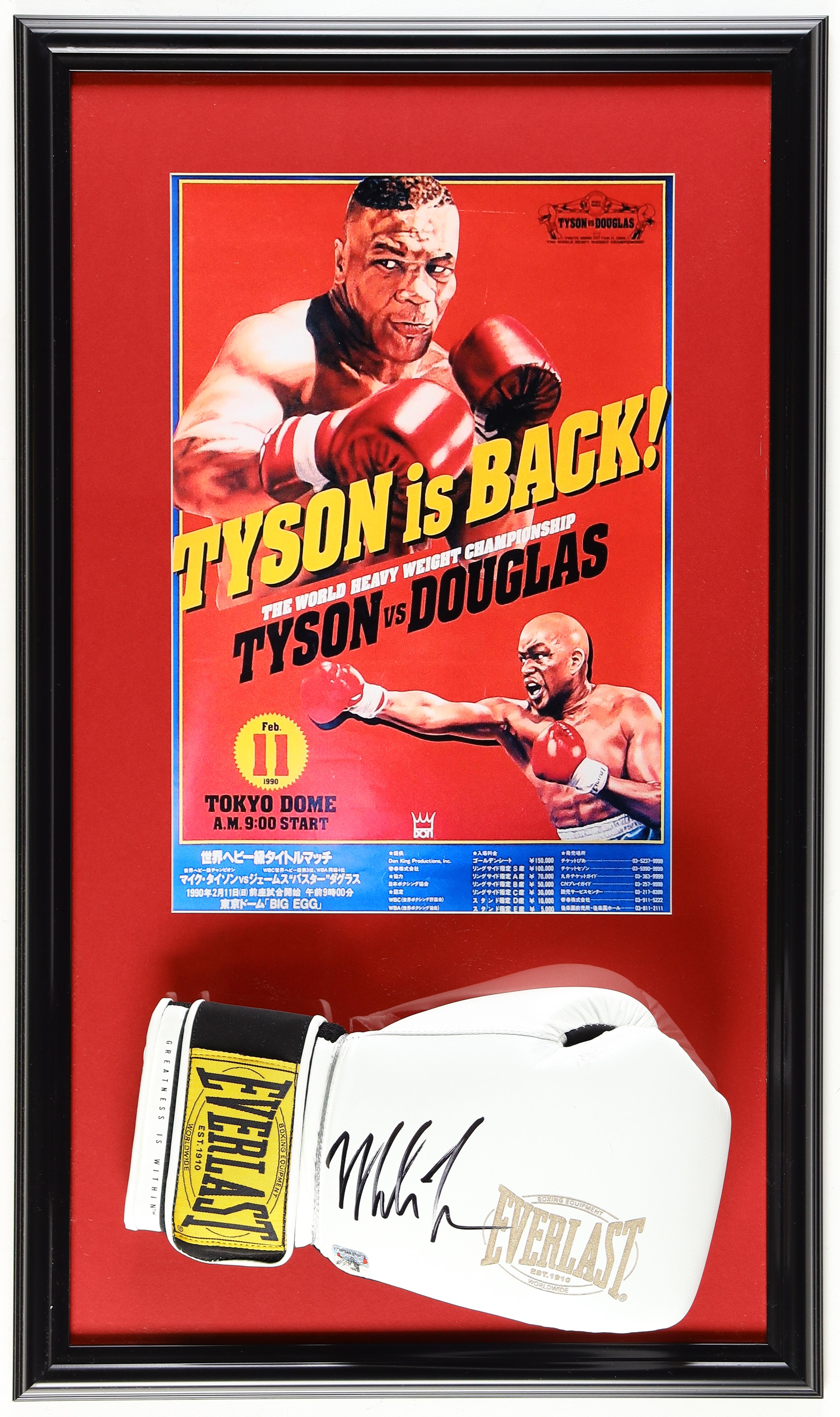 Mike Tyson Signed Custom Framed "Greatness Is Within" Everlast Boxing Glove Display with Tyson Vs Douglas Fight Poster Print (Tyson) at PristineAuction.com Mike Tyson Signed Custom Framed "Greatness Is Within" Everlast Boxing Glove Display with Tyson Vs Douglas Fight Poster Print (Tyson) at PristineAuction.com