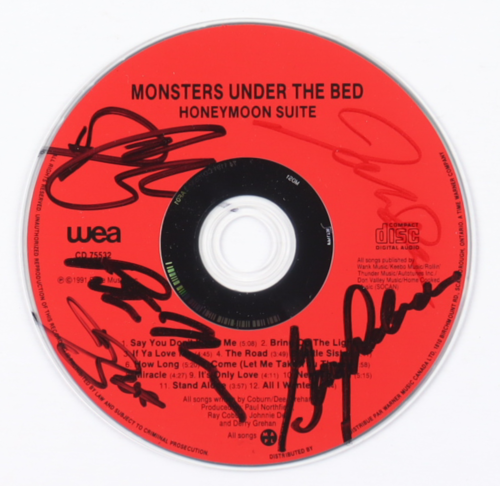 Honeymoon Suite "Monsters Under The Bed" CD Album Disc Band-Signed by (5) with Johnnie Dee, Derry Grehan, Peter Nunn, Ray Coburn (Beckett) at PristineAuction.com Honeymoon Suite "Monsters Under The Bed" CD Album Disc Band-Signed by (5) with Johnnie Dee, Derry Grehan, Peter Nunn, Ray Coburn (Beckett) at PristineAuction.com