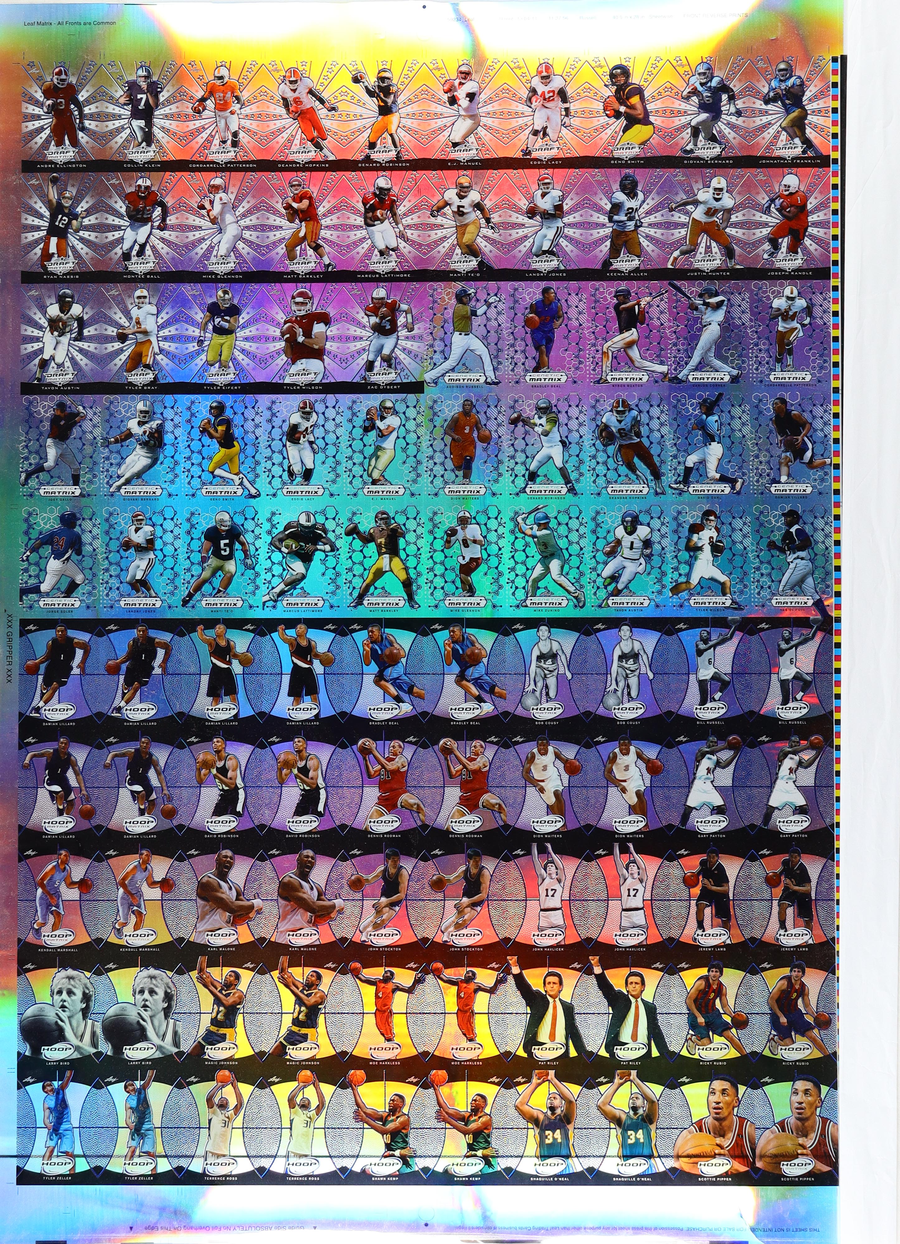 Uncut Sheet Front of (100) 2013 Leaf Matrix Trading Cards at PristineAuction.com Uncut Sheet Front of (100) 2013 Leaf Matrix Trading Cards at PristineAuction.com