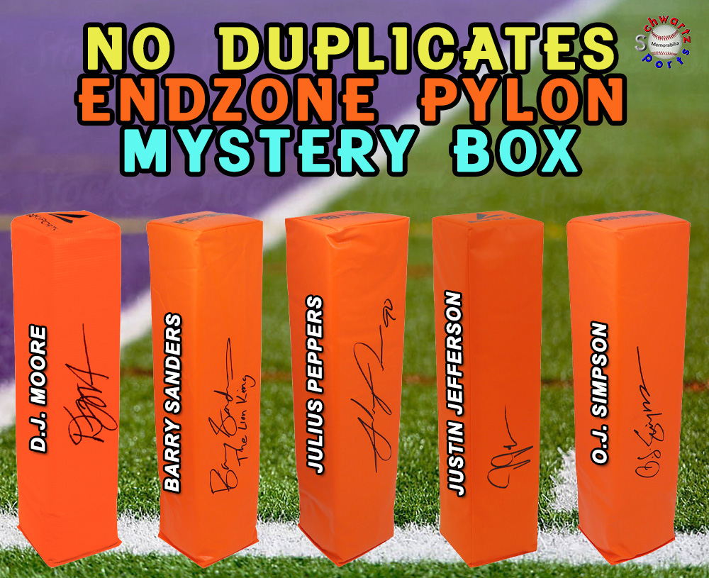 NO DUPLICATES (Players) Signed Football Endzone Pylon Mystery Box - Series 11 (Limited to 75) - Schwartz Sports at PristineAuction.com NO DUPLICATES (Players) Signed Football Endzone Pylon Mystery Box - Series 11 (Limited to 75) - Schwartz Sports at PristineAuction.com