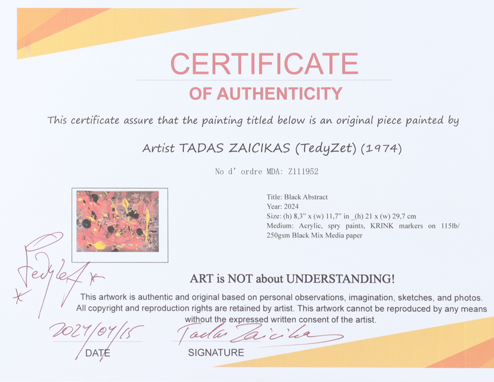 Tadas Zaicikas Signed "Black Abstract" Painting On Paper (Zaicikas) at PristineAuction.com Tadas Zaicikas Signed "Black Abstract" Painting On Paper (Zaicikas) at PristineAuction.com