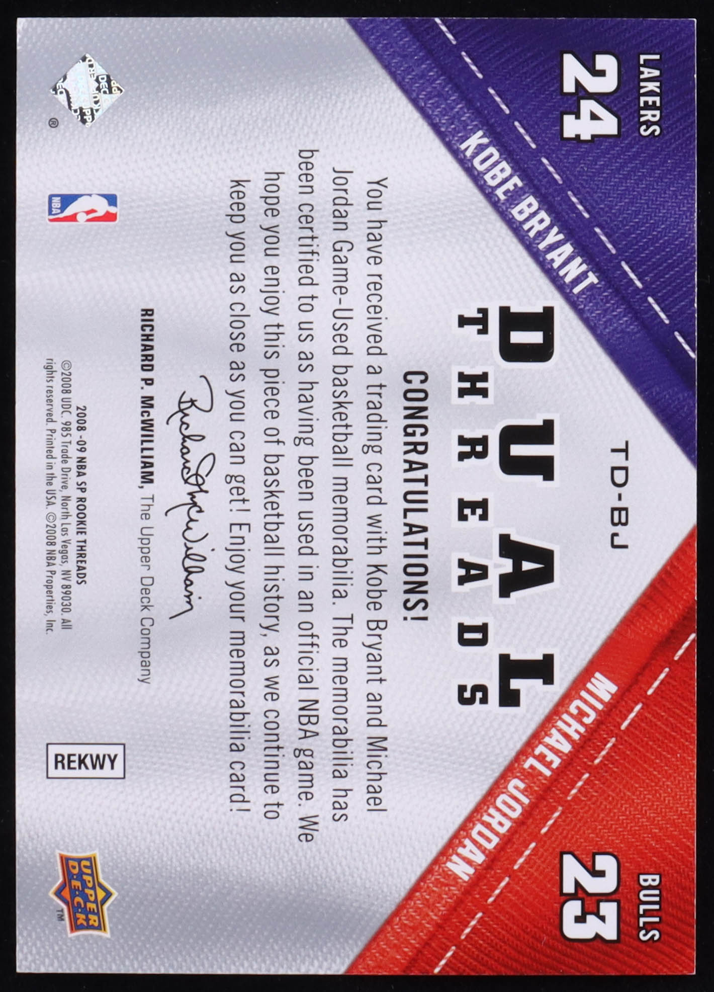 Michael Jordan / Kobe Bryant 2008-09 SP Rookie Threads SP