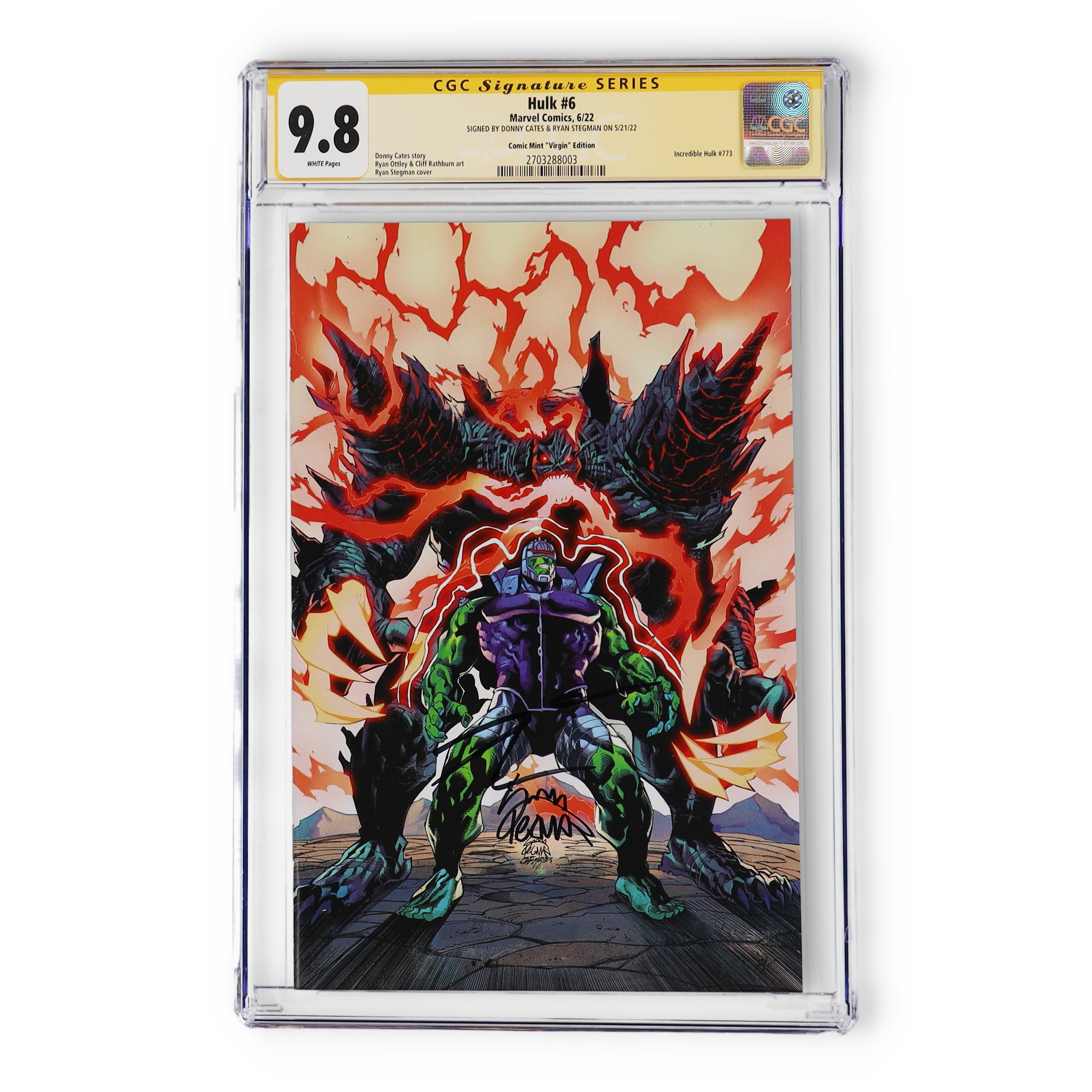 Donny Cates & Ryan Stegman Signed 2022 "Hulk" Issue #6 Marvel Comic Book (CGC 9.8) at PristineAuction.com Donny Cates & Ryan Stegman Signed 2022 "Hulk" Issue #6 Marvel Comic Book (CGC 9.8) at PristineAuction.com