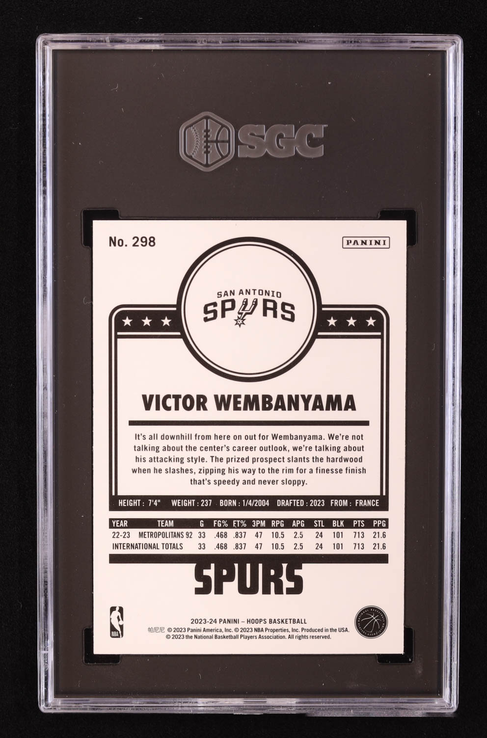 Victor Wembanyama 2023-24 Hoops Winter #298 RC (SGC 9.5) at PristineAuction.com Victor Wembanyama 2023-24 Hoops Winter #298 RC (SGC 9.5) at PristineAuction.com