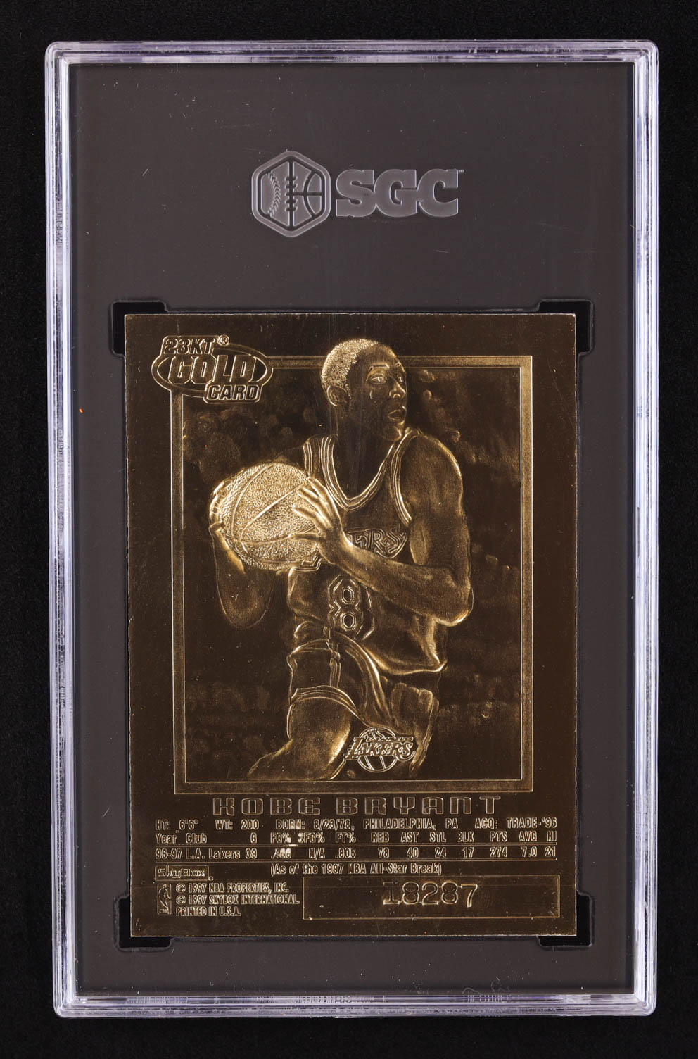 Kobe Bryant 1996-97 Skybox EX-2000 Feel the Game 23Kt Gold RC (SGC 10) at PristineAuction.com Kobe Bryant 1996-97 Skybox EX-2000 Feel the Game 23Kt Gold RC (SGC 10) at PristineAuction.com