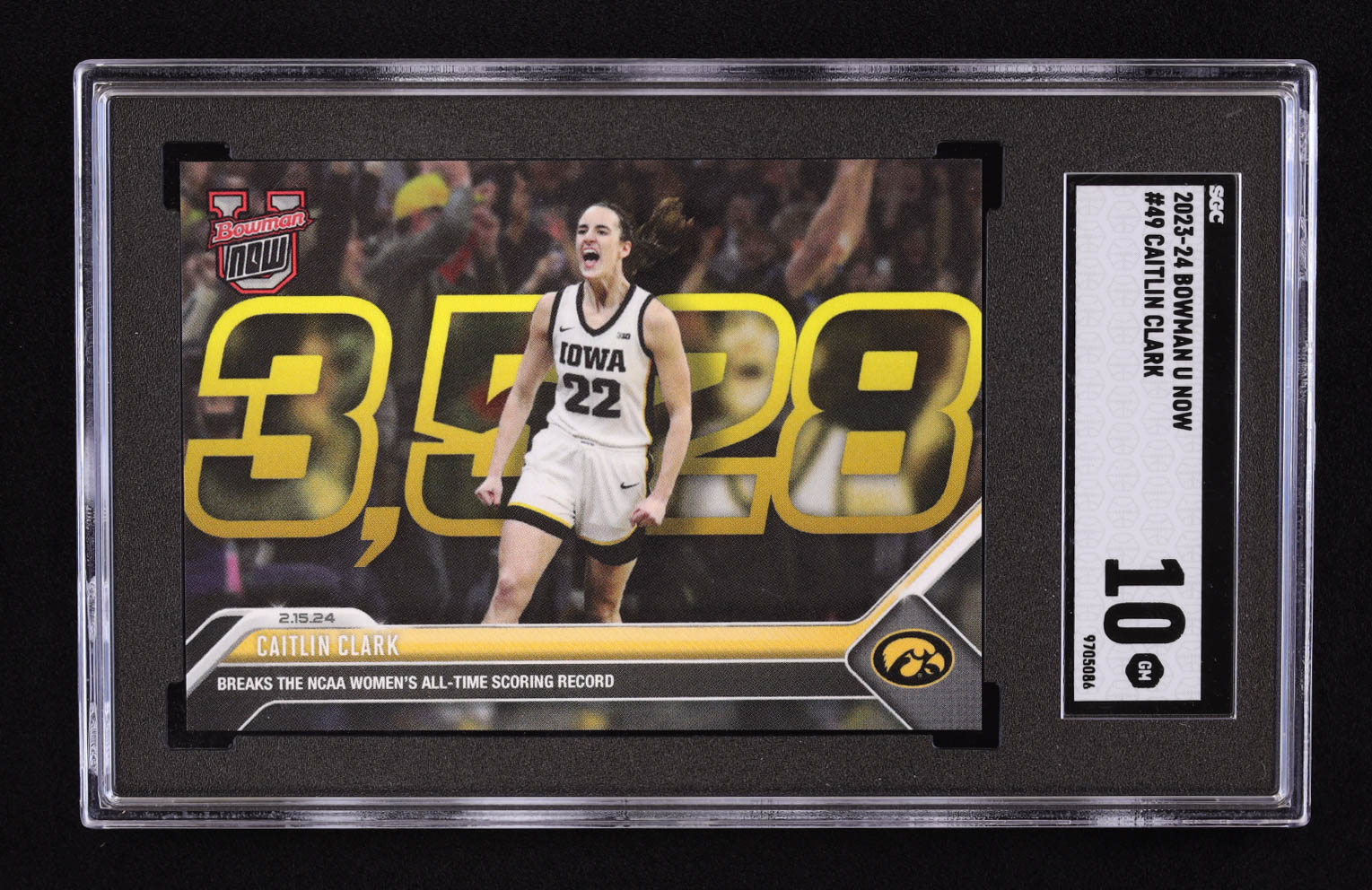 Caitlin Clark 2023-24 Bowman University Now #49 RC (SGC 10) at PristineAuction.com Caitlin Clark 2023-24 Bowman University Now #49 RC (SGC 10) at PristineAuction.com