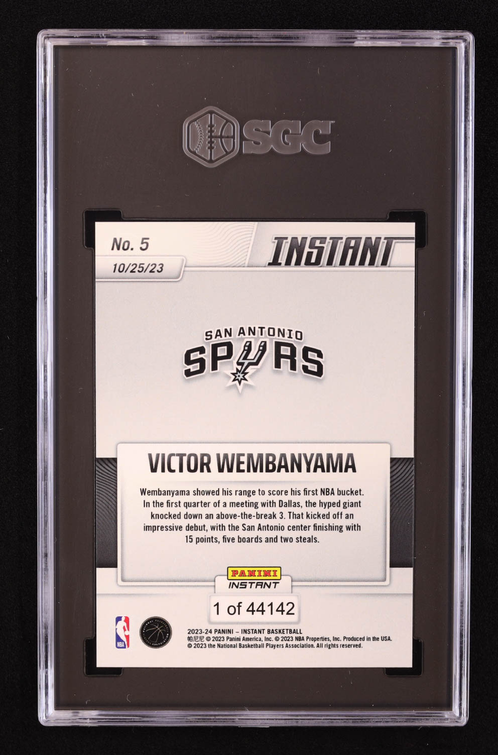 Victor Wembanyama 2023-24 Panini Instant #5 RC (SGC 10) at PristineAuction.com Victor Wembanyama 2023-24 Panini Instant #5 RC (SGC 10) at PristineAuction.com