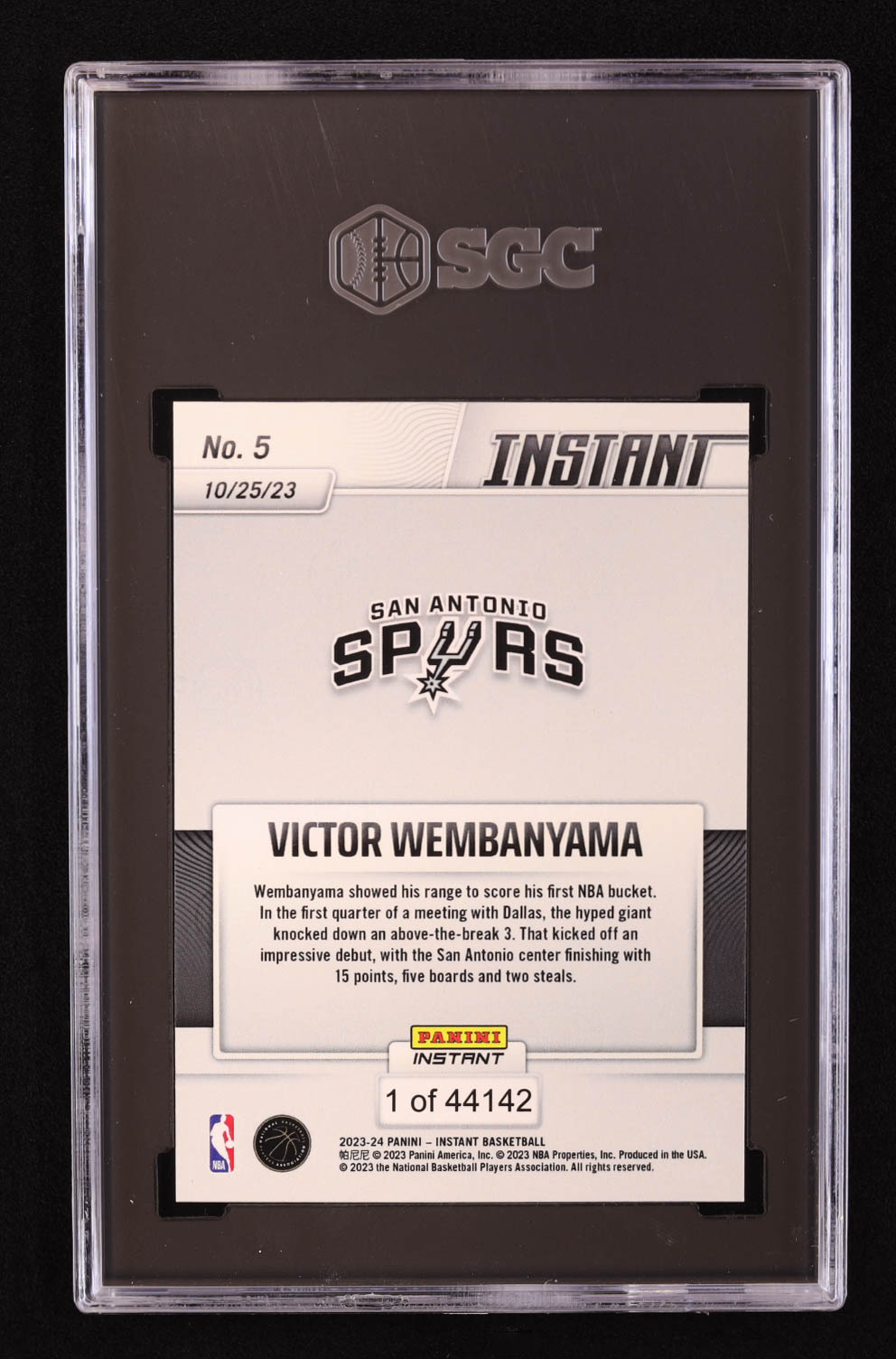 Victor Wembanyama 2023-24 Panini Instant #5 RC (SGC 10) at PristineAuction.com Victor Wembanyama 2023-24 Panini Instant #5 RC (SGC 10) at PristineAuction.com