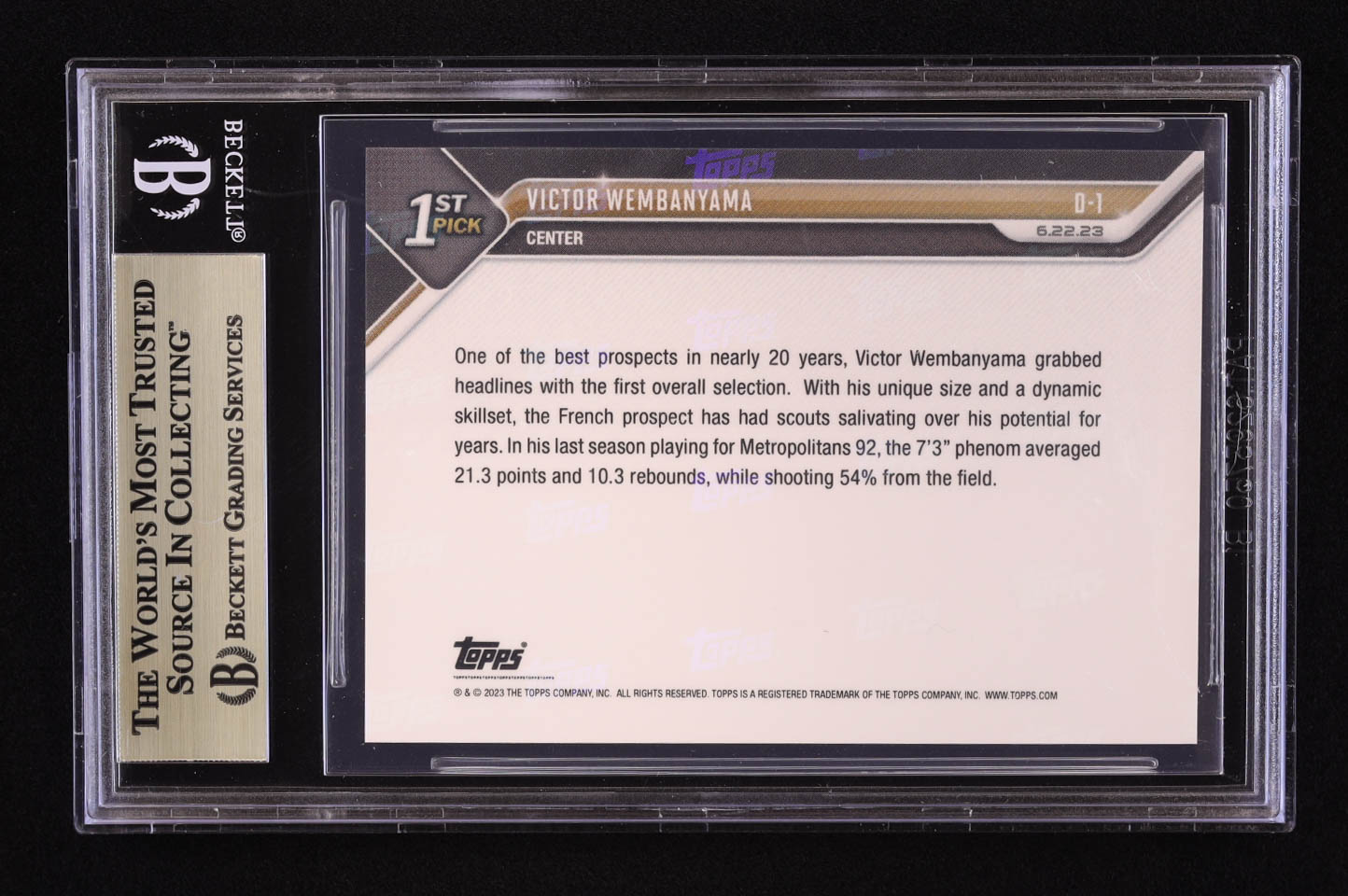 Victor Wembanyama 2023 Topps Now Draft #D1 RC (BGS 10) at PristineAuction.com Victor Wembanyama 2023 Topps Now Draft #D1 RC (BGS 10) at PristineAuction.com