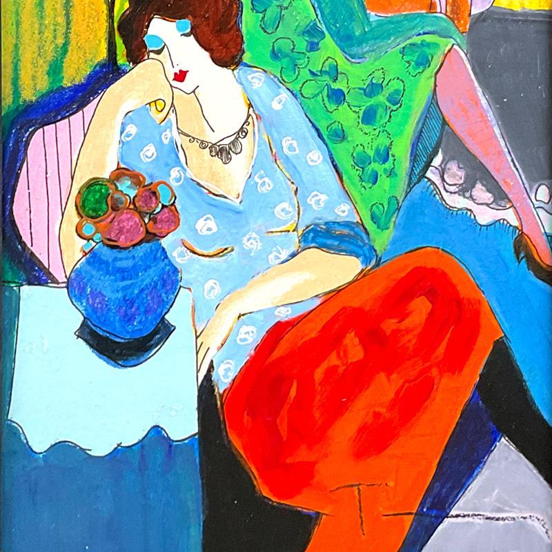 "Quiet Afternoon" 18x15 Custom Framed One-of-a-Kind Mixed Media over Paint on Wood by Itzchak Tarkay (PA) at PristineAuction.com "Quiet Afternoon" 18x15 Custom Framed One-of-a-Kind Mixed Media over Paint on Wood by Itzchak Tarkay (PA) at PristineAuction.com