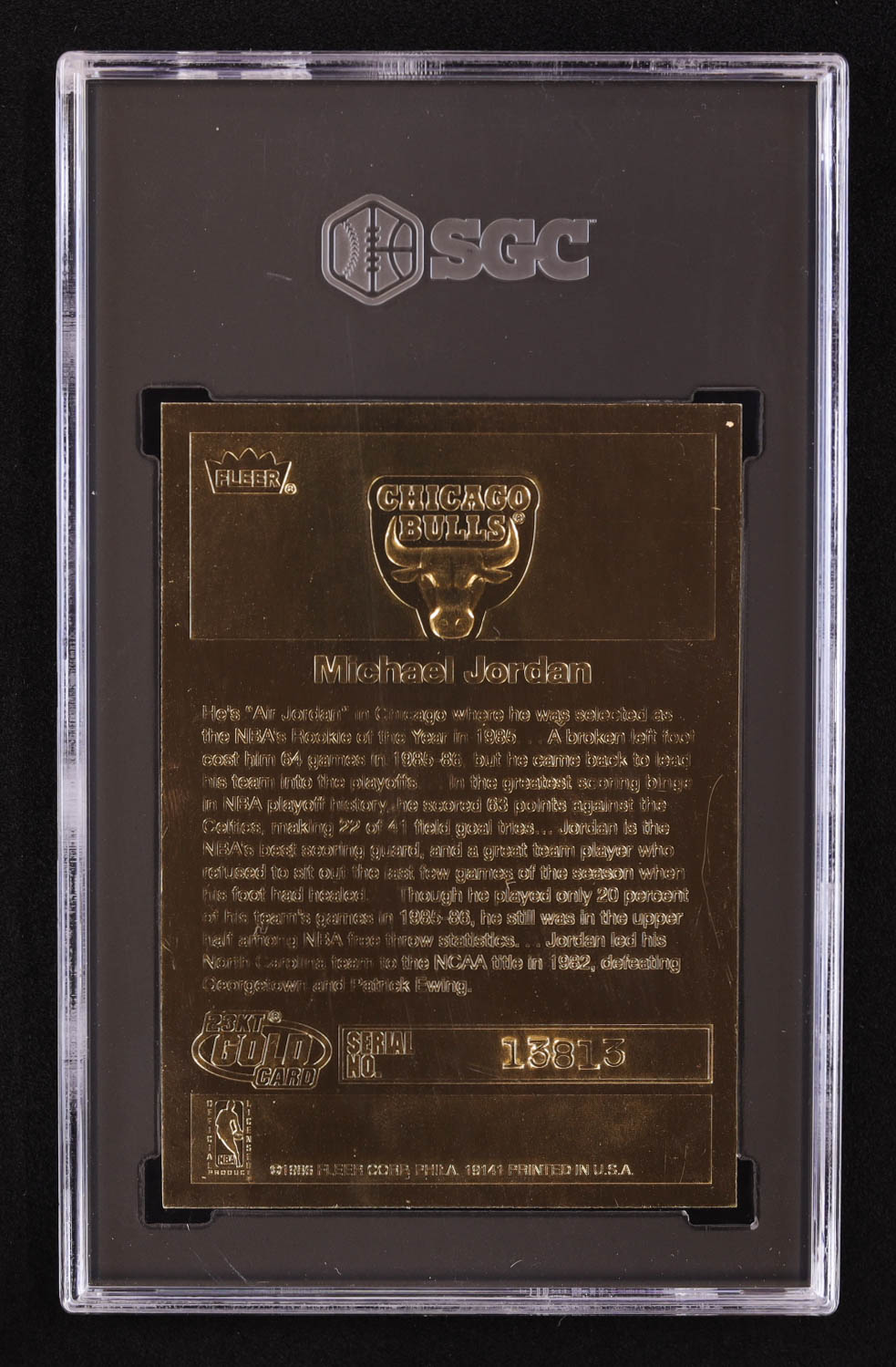 Michael Jordan 1997 Fleer 23KT Gold White Border / '86-87 Fleer Sticker (SGC 9.5) at PristineAuction.com Michael Jordan 1997 Fleer 23KT Gold White Border / '86-87 Fleer Sticker (SGC 9.5) at PristineAuction.com