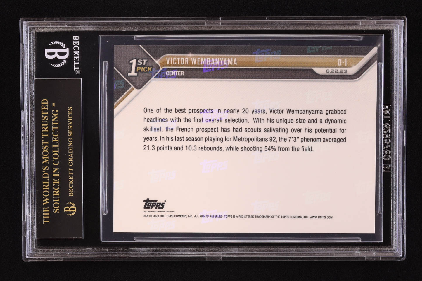 Victor Wembanyama 2023 Topps Now Draft #D1 RC (BGS Black Label 10) at PristineAuction.com Victor Wembanyama 2023 Topps Now Draft #D1 RC (BGS Black Label 10) at PristineAuction.com