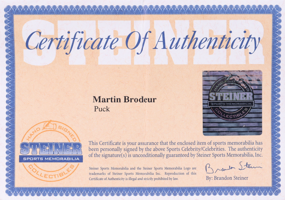 Martin Brodeur Signed 2003 Stanley Cup Champions Puck with Display Case (Steiner) at PristineAuction.com Martin Brodeur Signed 2003 Stanley Cup Champions Puck with Display Case (Steiner) at PristineAuction.com