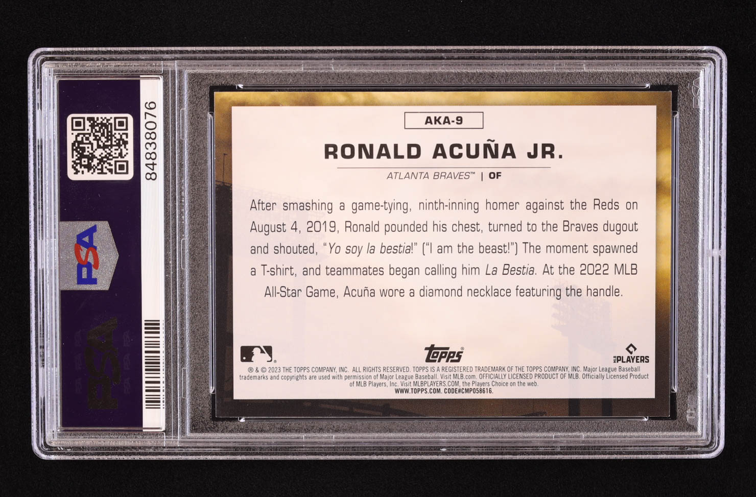 Ronald Acuna Jr. 2023 Topps AKA #AKA9 (PSA 9) at PristineAuction.com Ronald Acuna Jr. 2023 Topps AKA #AKA9 (PSA 9) at PristineAuction.com