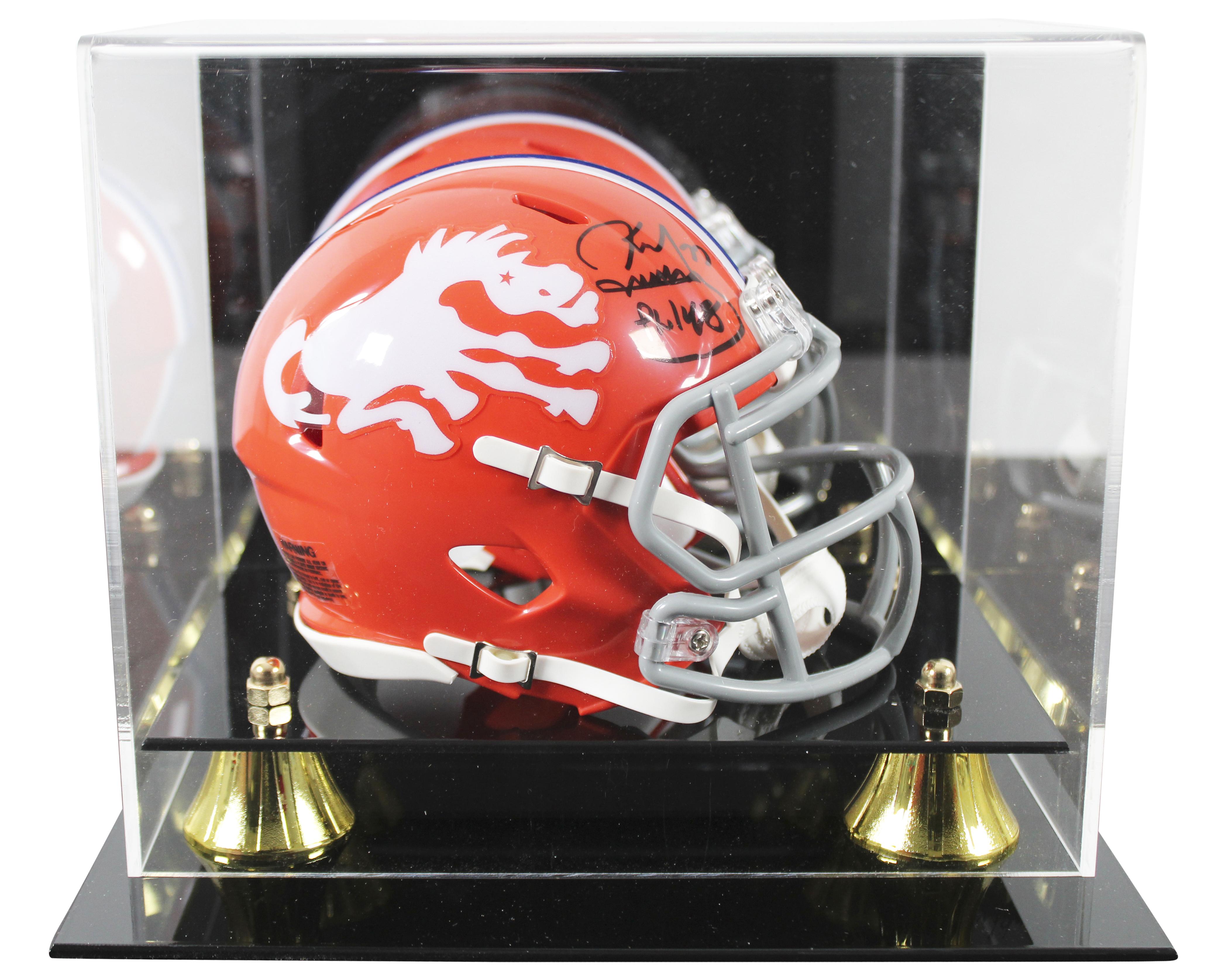 Karl Mecklenburg Signed Broncos Throwback Alternate Speed Mini Helmet with Display Case (Beckett) at PristineAuction.com Karl Mecklenburg Signed Broncos Throwback Alternate Speed Mini Helmet with Display Case (Beckett) at PristineAuction.com