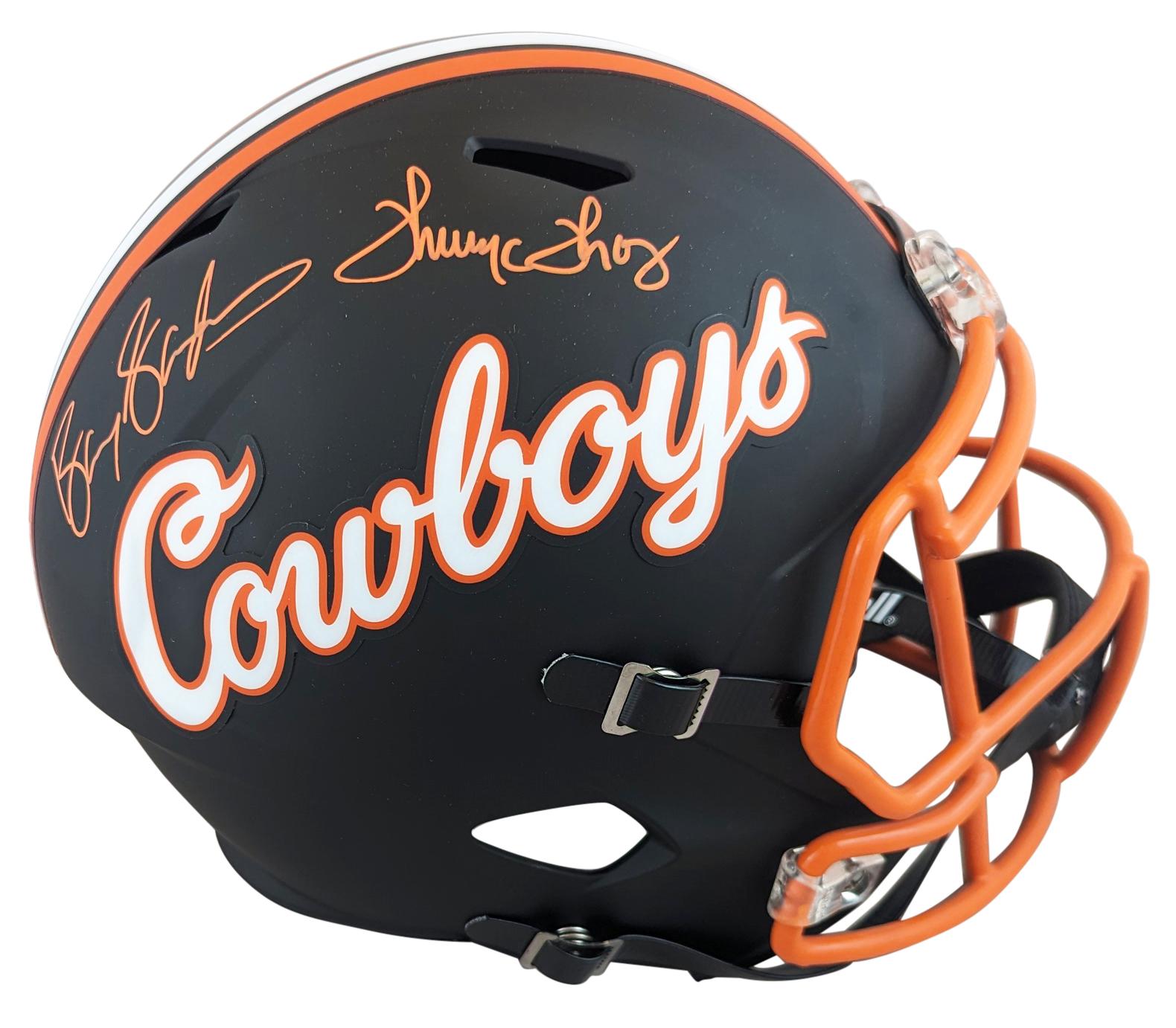Barry Sanders & Thurman Thomas Signed Oklahoma State Cowboys Full-Size Speed Helmet with Display Case (Beckett) at PristineAuction.com Barry Sanders & Thurman Thomas Signed Oklahoma State Cowboys Full-Size Speed Helmet with Display Case (Beckett) at PristineAuction.com