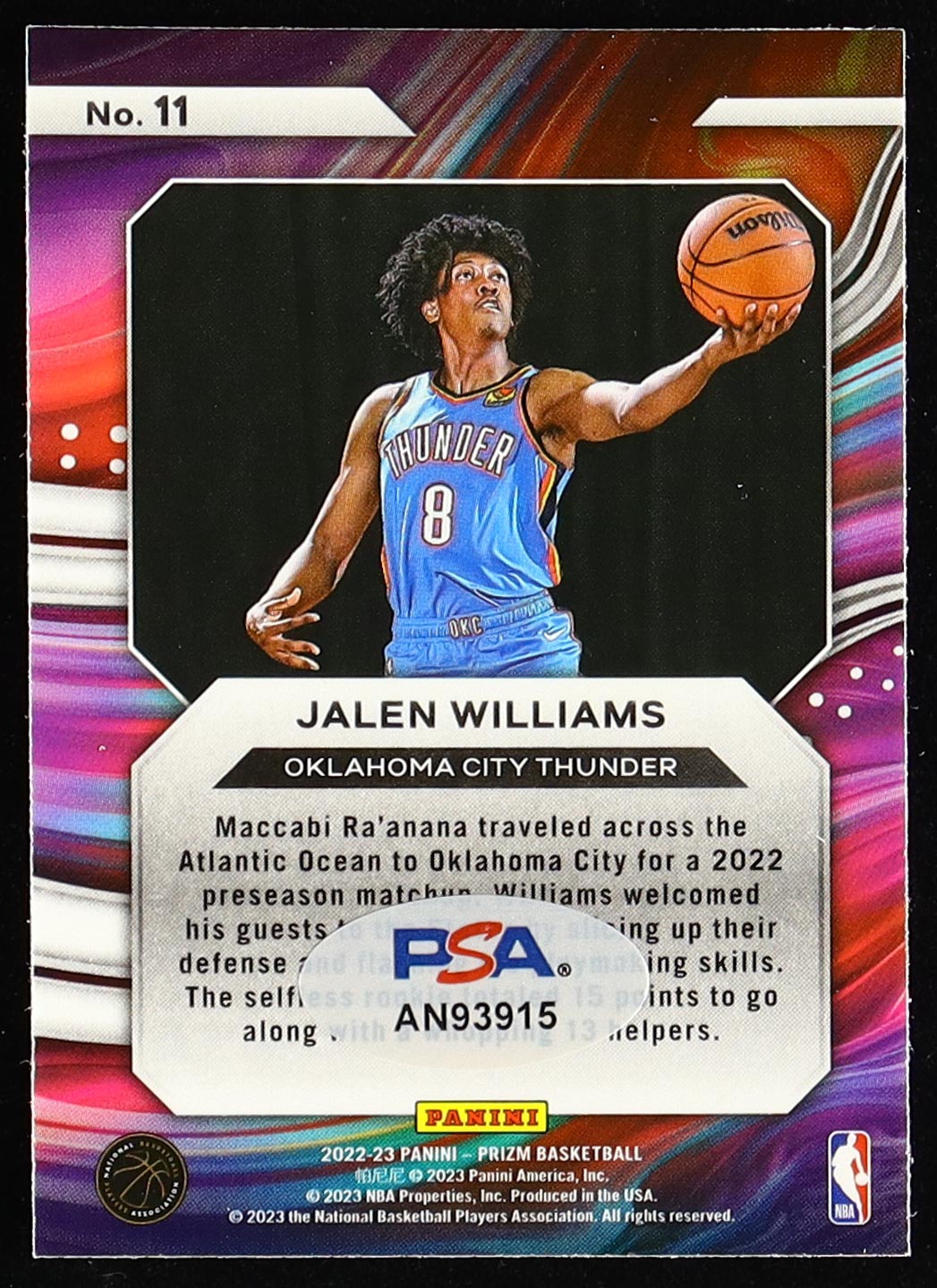 Jalen Williams Signed 2022-23 Panini Prizm Instant Impact #11 RC (PSA) at PristineAuction.com Jalen Williams Signed 2022-23 Panini Prizm Instant Impact #11 RC (PSA) at PristineAuction.com