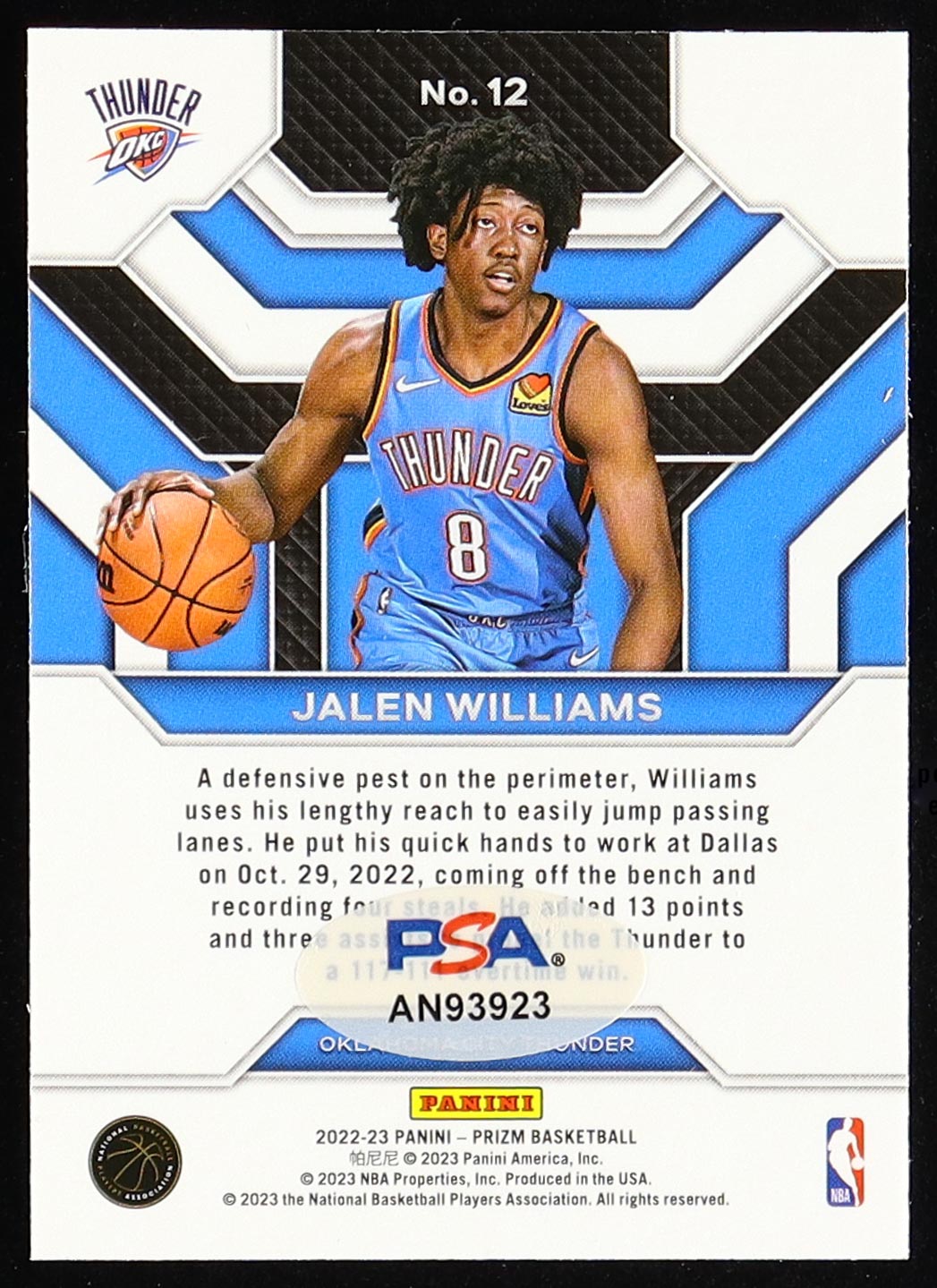 Jalen Williams Signed 2022-23 Panini Prizm Emergent #12 RC (PSA) at PristineAuction.com Jalen Williams Signed 2022-23 Panini Prizm Emergent #12 RC (PSA) at PristineAuction.com