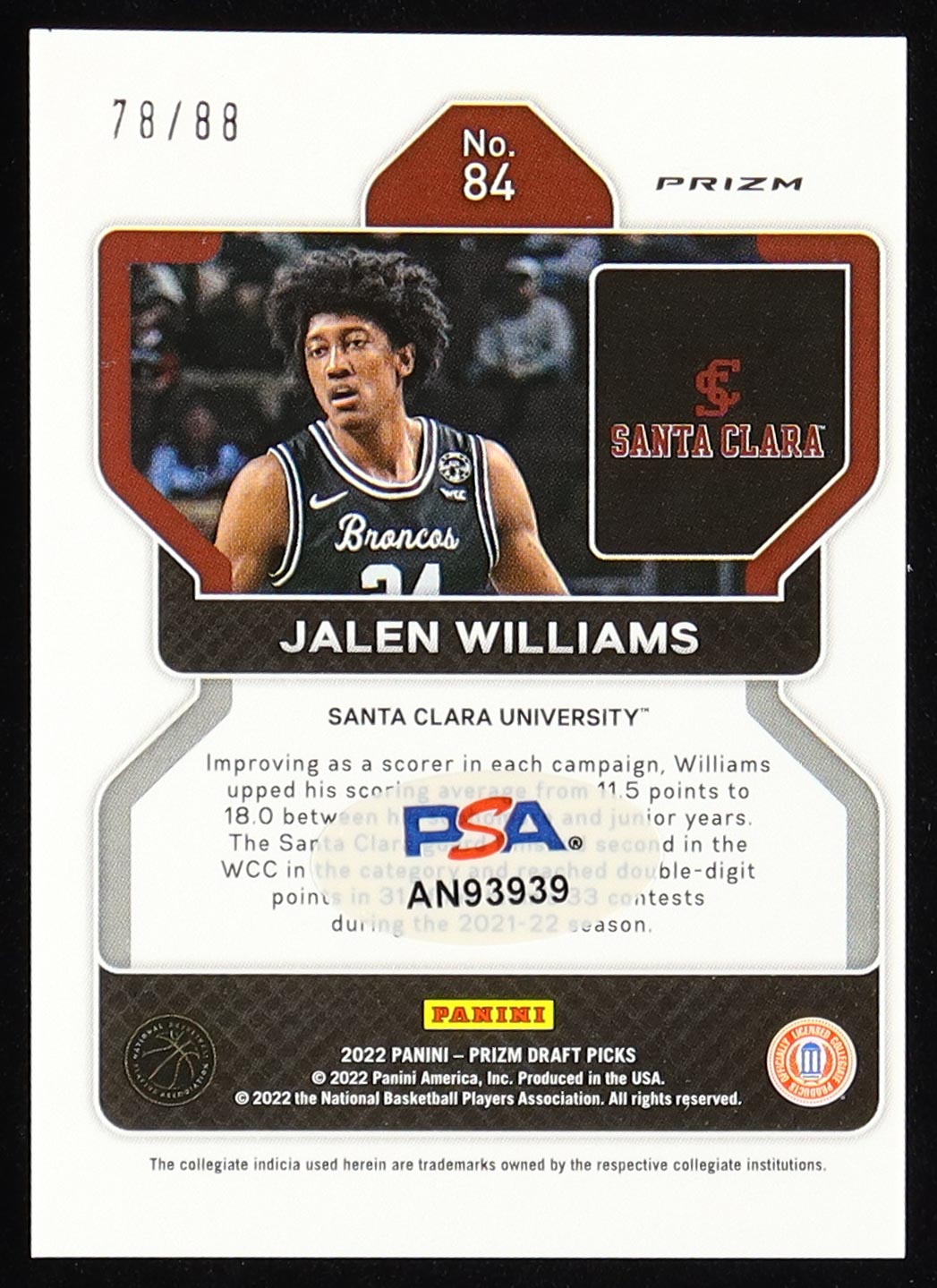Jalen Williams Signed 2022-23 Panini Prizm Draft Picks Prizms Choice Red #84 RC #78/88 (PSA) at PristineAuction.com Jalen Williams Signed 2022-23 Panini Prizm Draft Picks Prizms Choice Red #84 RC #78/88 (PSA) at PristineAuction.com